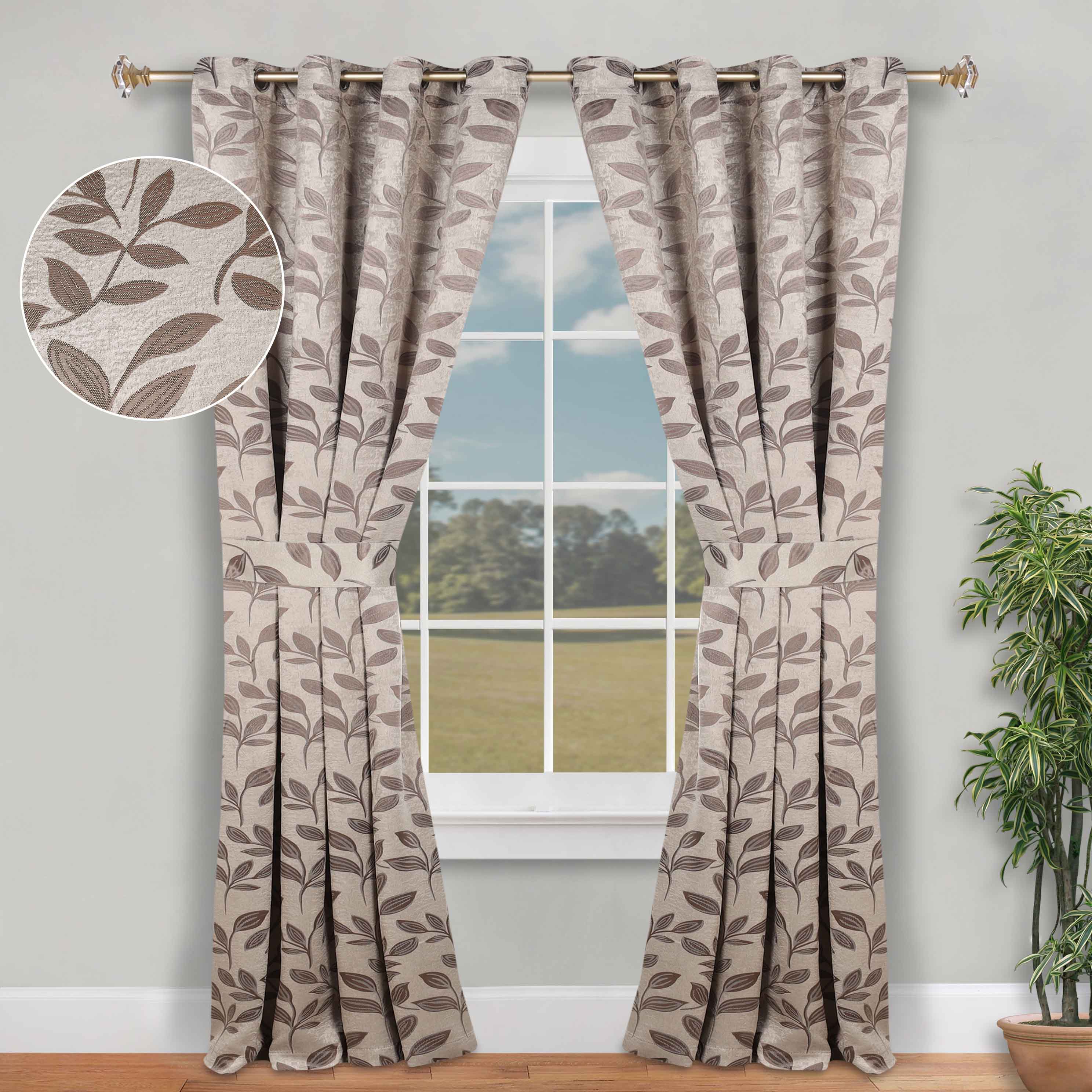 Blackout Curtains for Bedroom - Set of 2 Panels, 100% Room Darkening Thermal Insulated Drapes with Leaves Pattern - Perfect for Nursery, Home Theater & Light Sleepers
