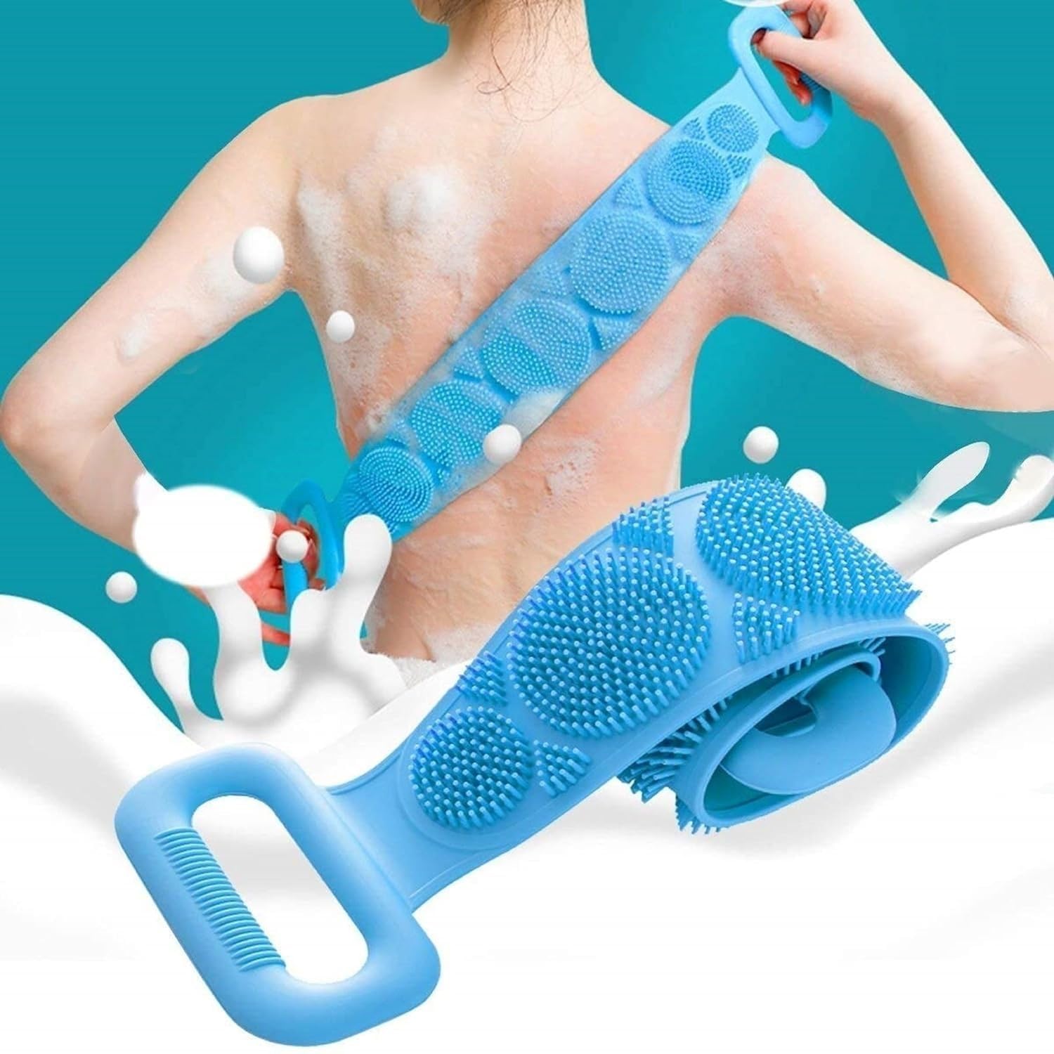 SVADISTHA Silicone Body Scrubber - Double-Sided Exfoliating Brush for Deep Cleaning & Massage - Shower & Bath Use (Blue)