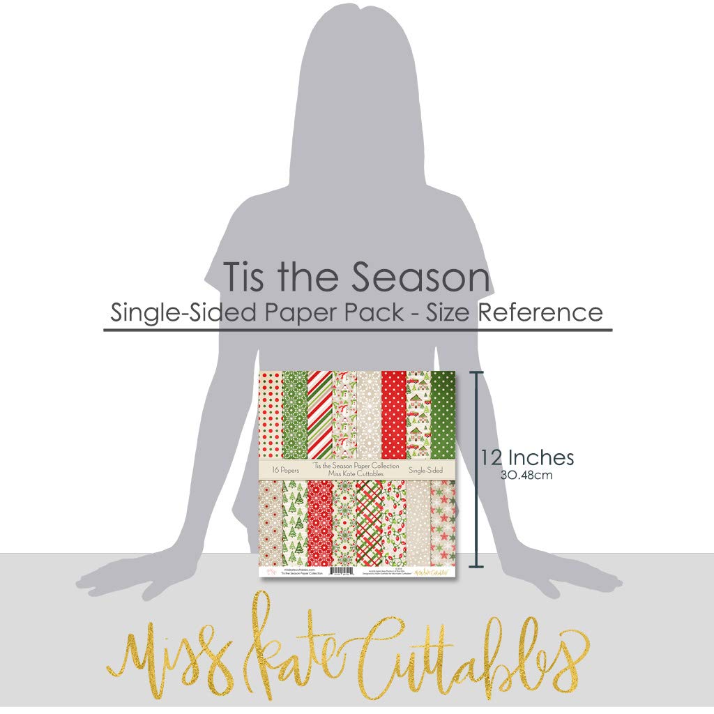 Miss Kate Cuttables 'Tis the Season Scrapbook Paper Pack - 16 Sheets 12x12 Single-Sided Patterned Specialty Paper for Holiday Card Making, DIY Crafts & Scrapbooking Projects