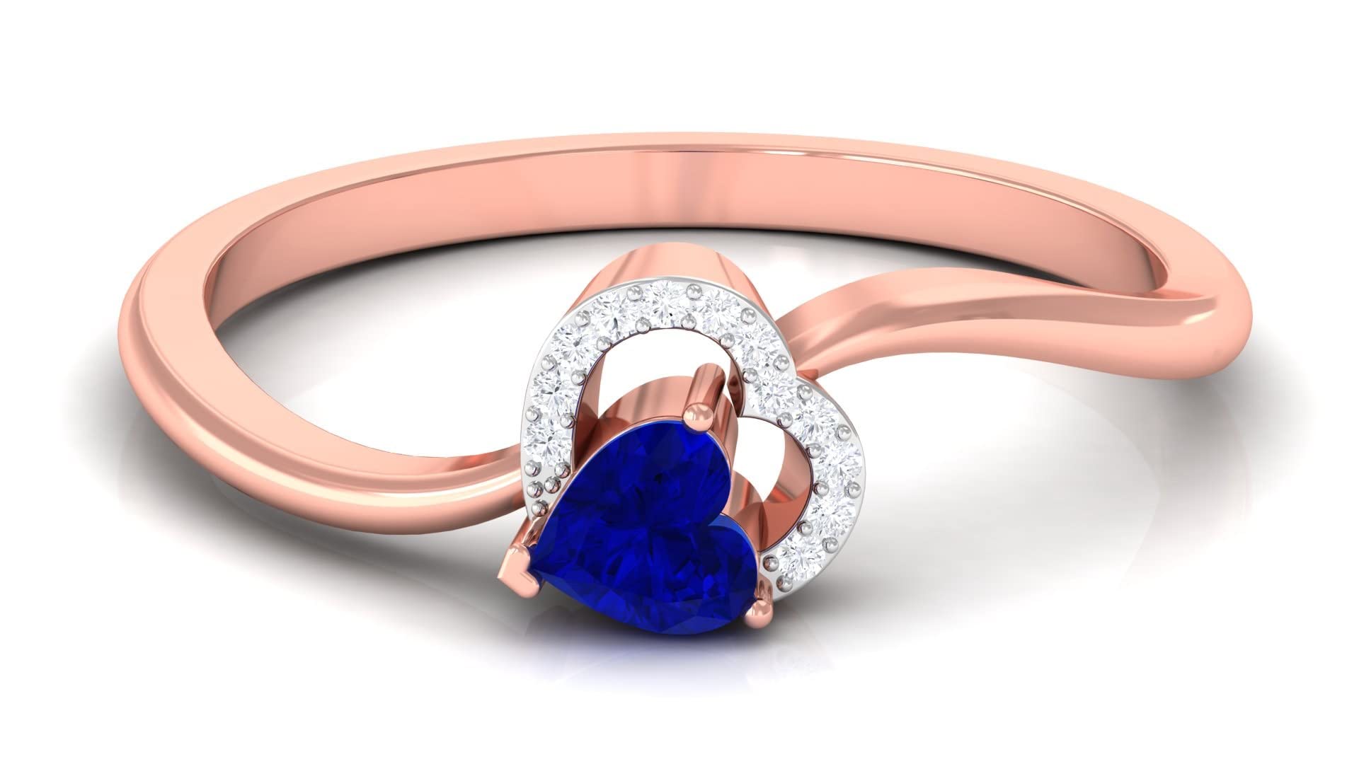 1/2 CT Heart-Shaped Created Blue Sapphire & Diamond Promise Ring for Women - 14K Solid Gold, Perfect for Anniversaries, Engagements & Romantic Gifts