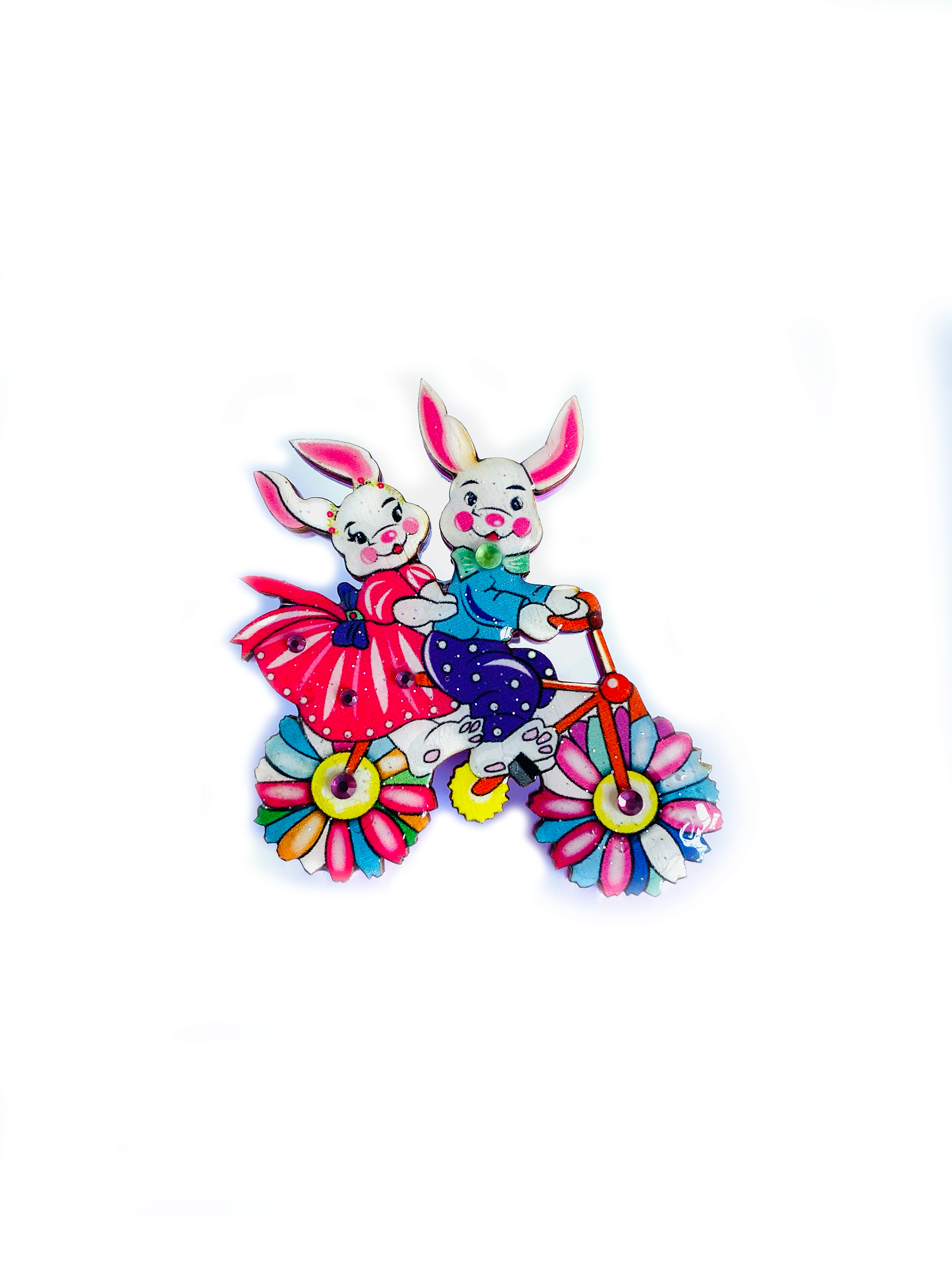 Betty & Bert Go Cycling Easter Brooch by Rosie Rose Parker - Vintage Cycling-Themed Easter Pin for Jackets, Hats & Bags - Perfect for Easter Celebrations, Cycling Events & Gift Giving