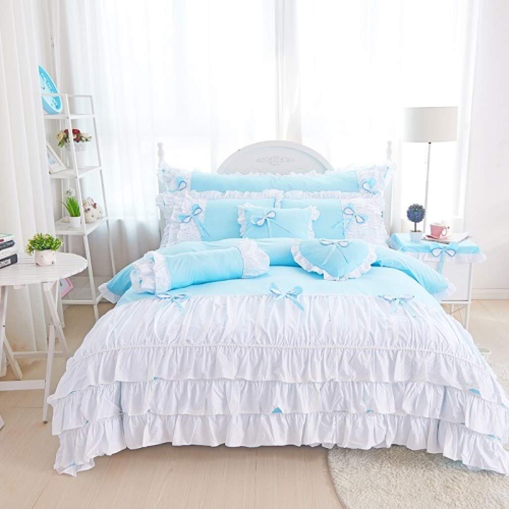 BERTERI Korean Princess Bedding Set - 100% Cotton Pink & Purple Comforter Cover with Ruffles & Bowknot, King/Queen/Twin Size, Luxury Girls Gift for Birthday, Bedroom Decor, Kids Room Makeover