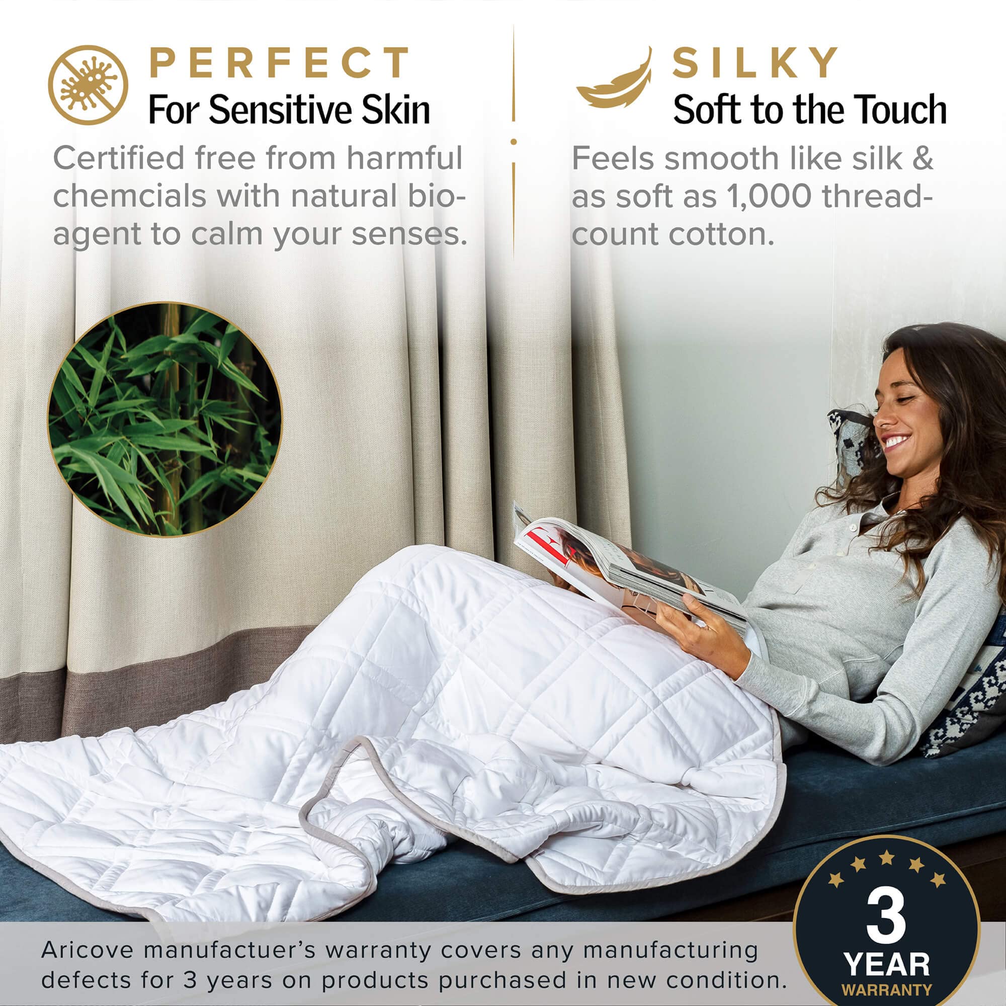 7 lbs Weighted Blanket for Kids & Adults - 40x60 Inch Soft Bamboo Viscose Blanket - Machine Washable Small Weighted Blanket for Travel, Home & Anxiety Relief - White