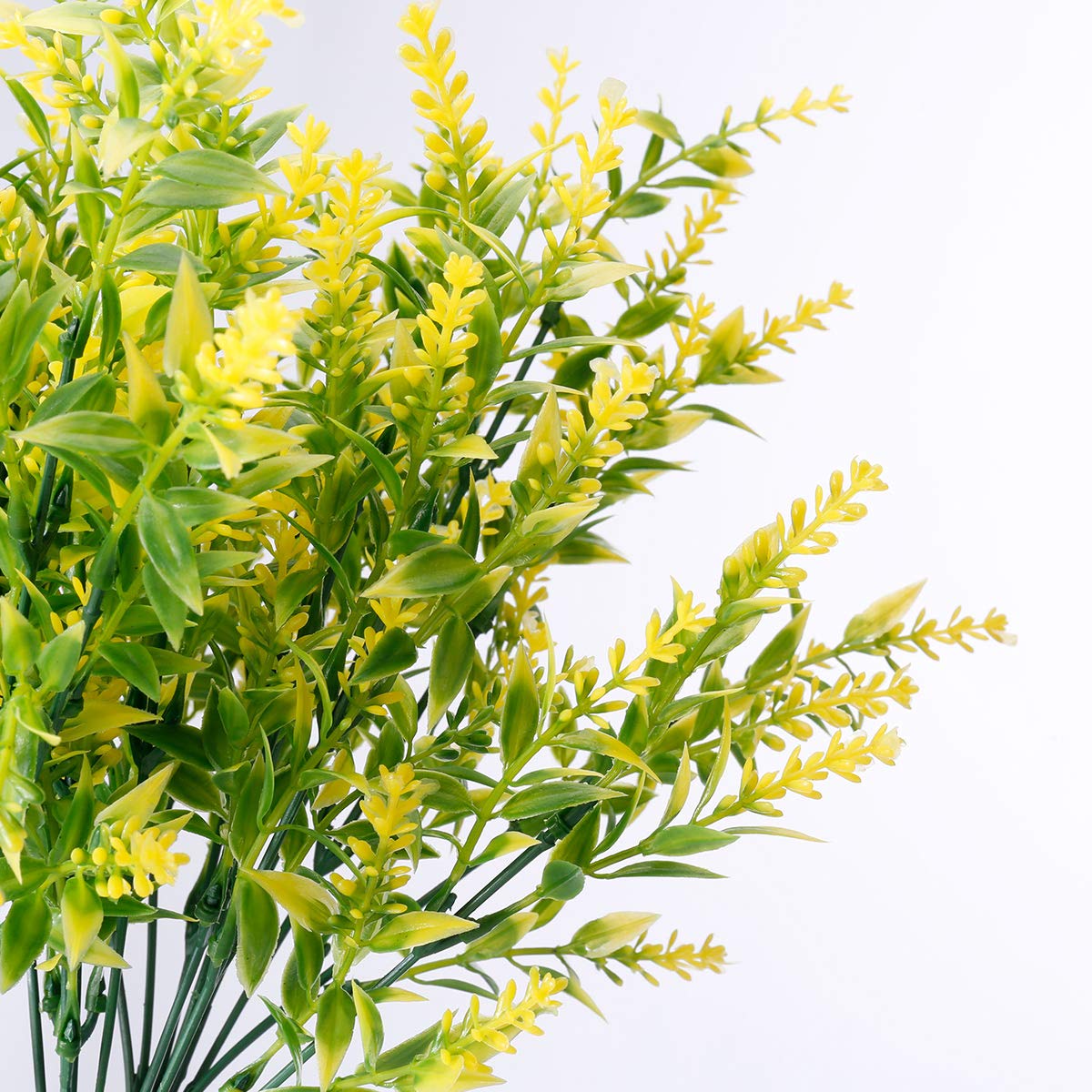 8 Bundles Artificial Lavender Flowers - UV Resistant Faux Plastic Plants for Outdoor Garden, Porch & Window Box Decor - No Fade, All Weather (Yellow) - Perfect for Home, Wedding & Party Decoration
