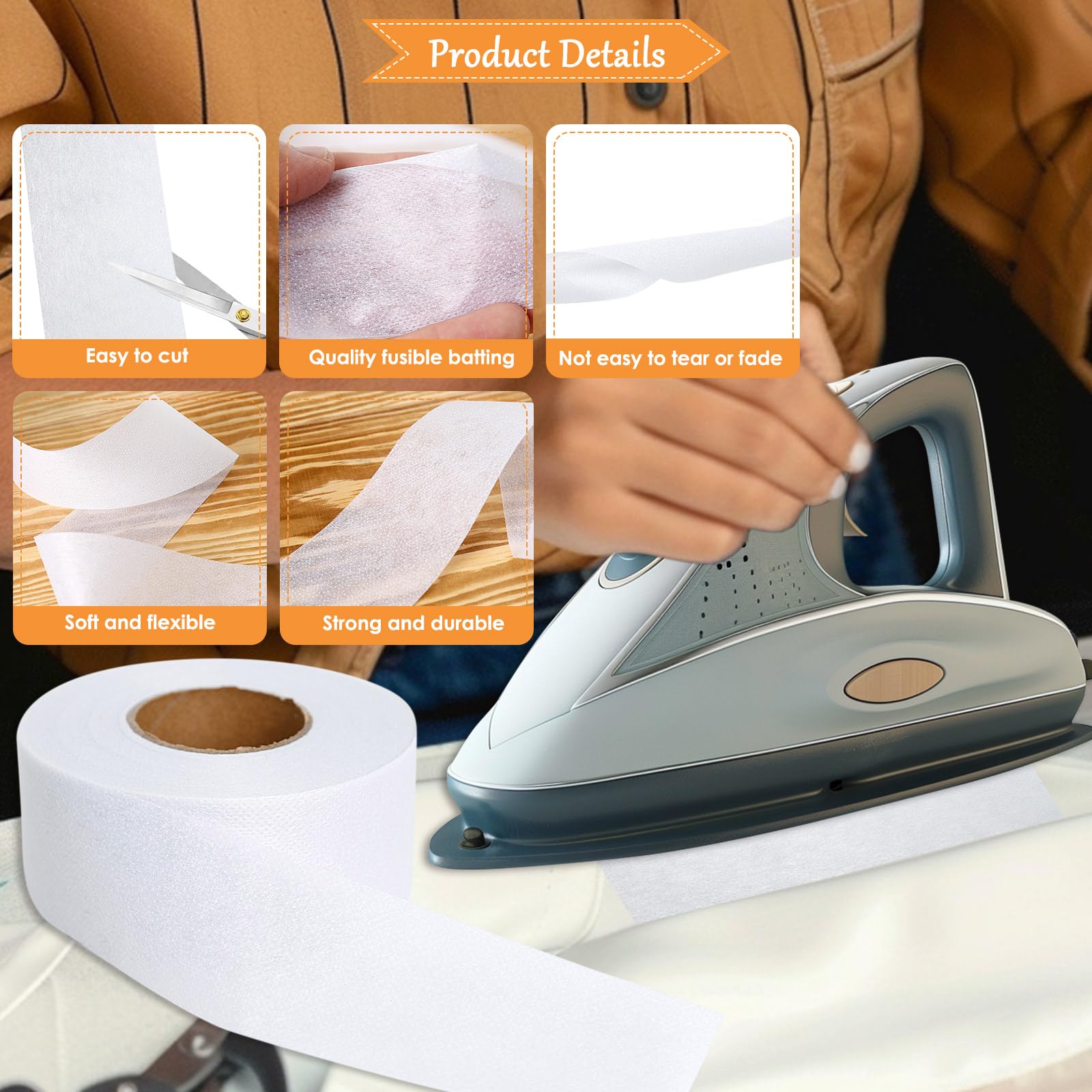 2 Rolls Fusible Batting Tape for Quilting - 1.5 Inches x 30 Yards White Seam Tape, Sheer Binding Tape for Quilting & Sewing - Perfect for Joining Batting Layers & Fabric Edges in DIY Projects