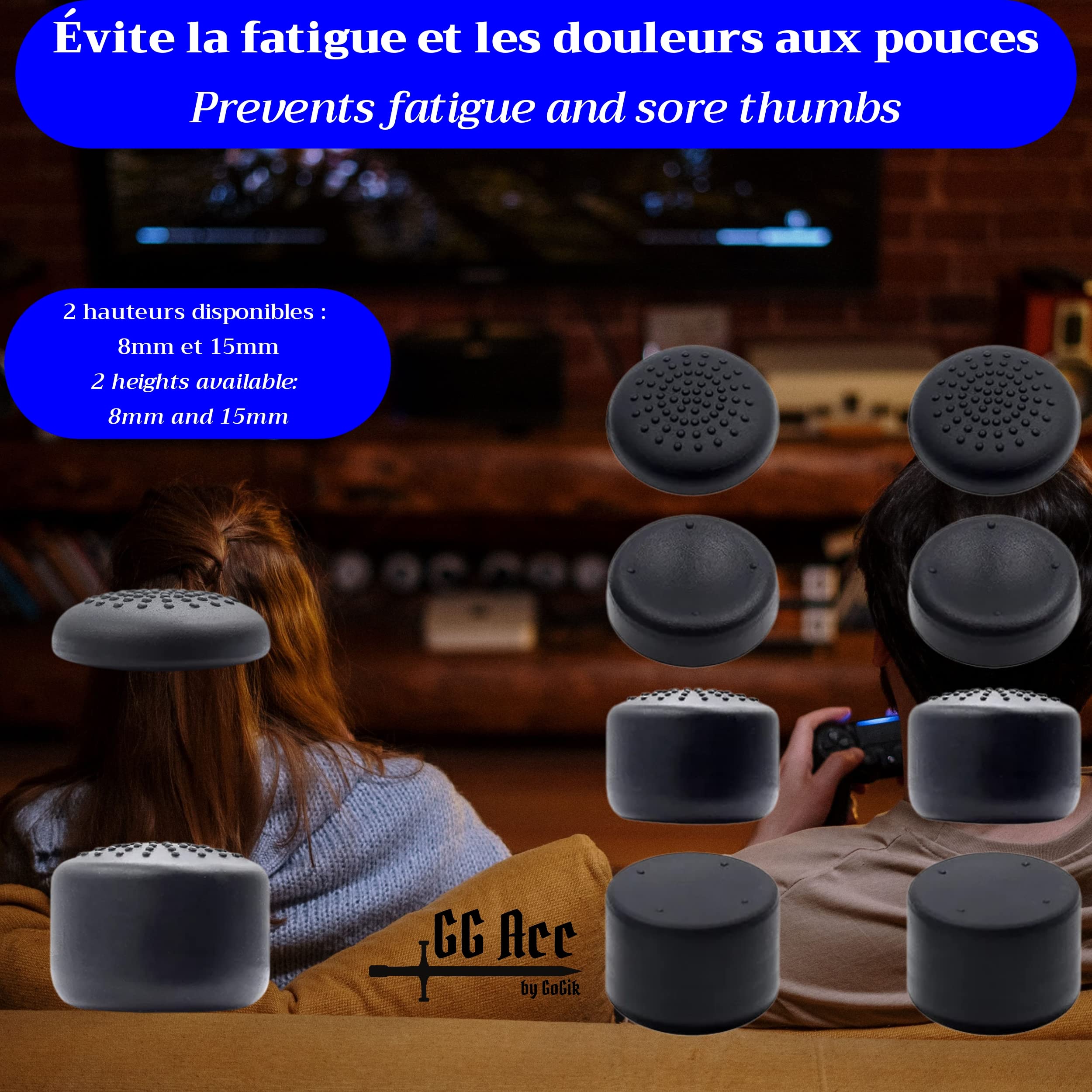 8-Pack Black Thumb Grip Caps for PS5, PS4, PS3, Xbox One, Xbox Series X/S & Nintendo Switch Pro Controllers - Silicone Joystick Covers (4 Pairs, 2 Height Options) - Improve Gaming Comfort & Grip for Long Sessions
