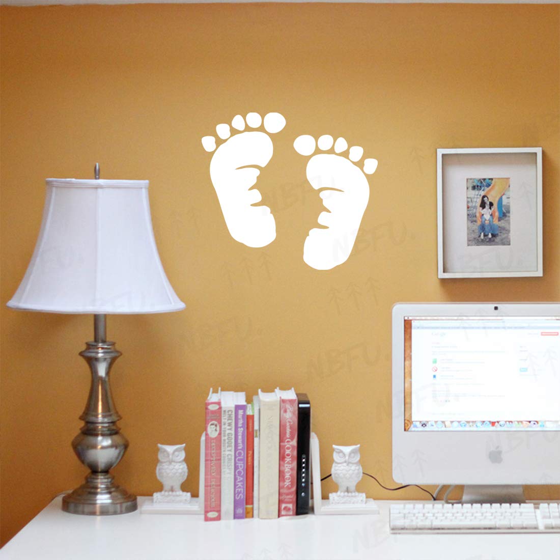 Premium Waterproof Vinyl Decal Stickers - Baby Footprints Silhouette (White, Set of 2) for Laptop, Phone, Helmet, Car Window, Mug & Wall Decor | Perfect for Nursery, Baby Shower Gifts & Home Decoration
