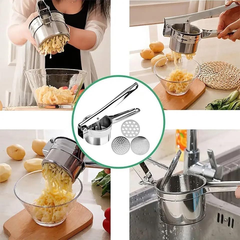 Stainless Steel Potato Ricer 15oz - Heavy Duty Masher for Creamy Mashed Potatoes & Sweet Potatoes - Ergonomic Comfort Grip Handle - Essential Kitchen Tool for Pressing, Mashing - Perfect for Home Cooking, Meal Prep & Holiday Dinners