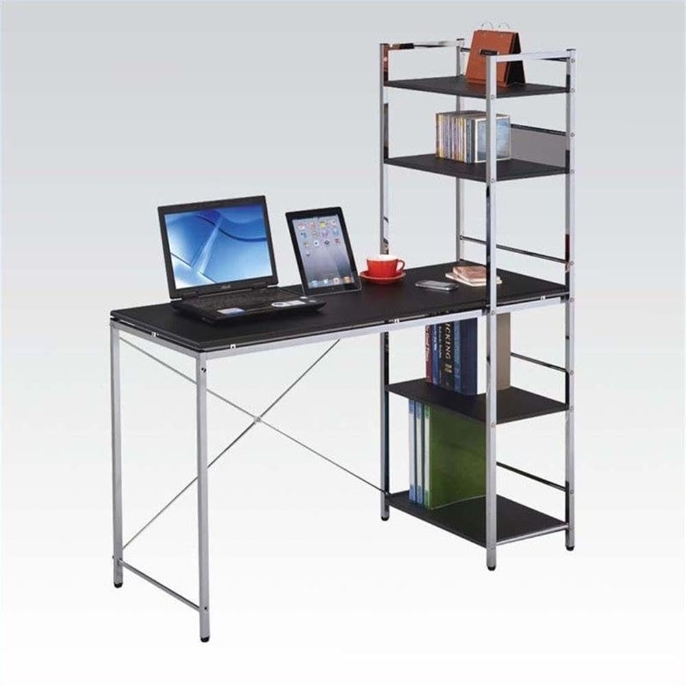 BOWERY HILL Modern Computer Desk with Black Finish & Chrome Legs - Home Office Desk for Small Spaces, Gaming & Remote Work Setup