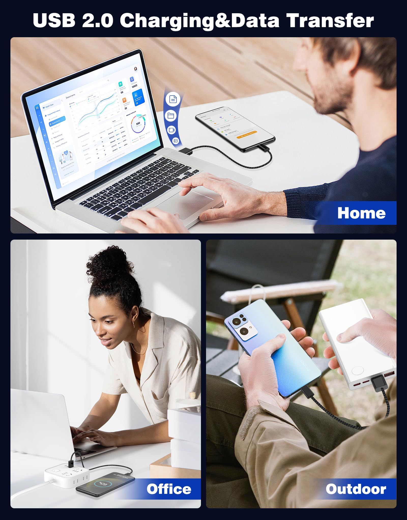 Premium USB C to USB A Fast Charging Cable for Apple CarPlay & Android Auto - Compatible with iPhone 16/16e/15 Pro Max, Samsung Galaxy S25/S24 - 1ft Braided Nylon Short Cable for Car & Home Charging (Black) - Perfect for Road Trips & Daily Commutes
