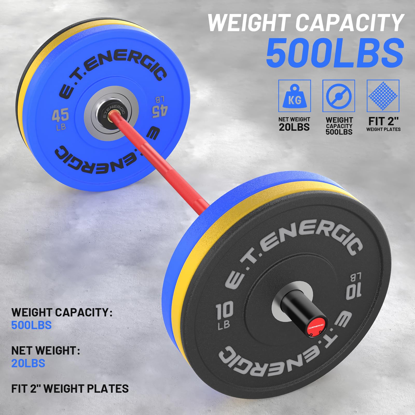 4ft Olympic Barbell 20KG Weightlifting Bar - 500lbs Capacity with Hard Chrome Sleeves for 2