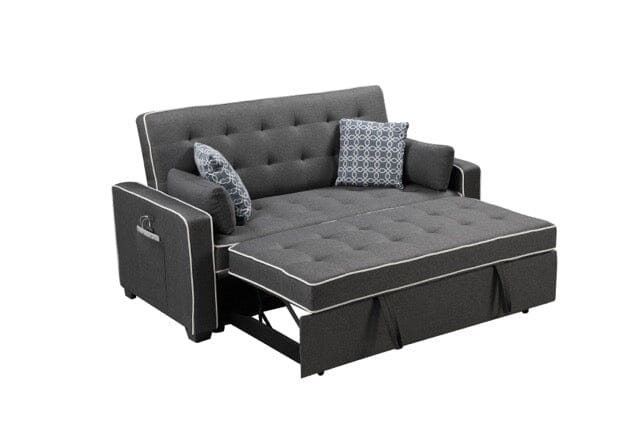 Modern Gray Fabric Sleeper Sofa with USB Charging Ports & Accent Pillows - Convertible Sofa Bed for Small Spaces, Guest Room & Apartment Living