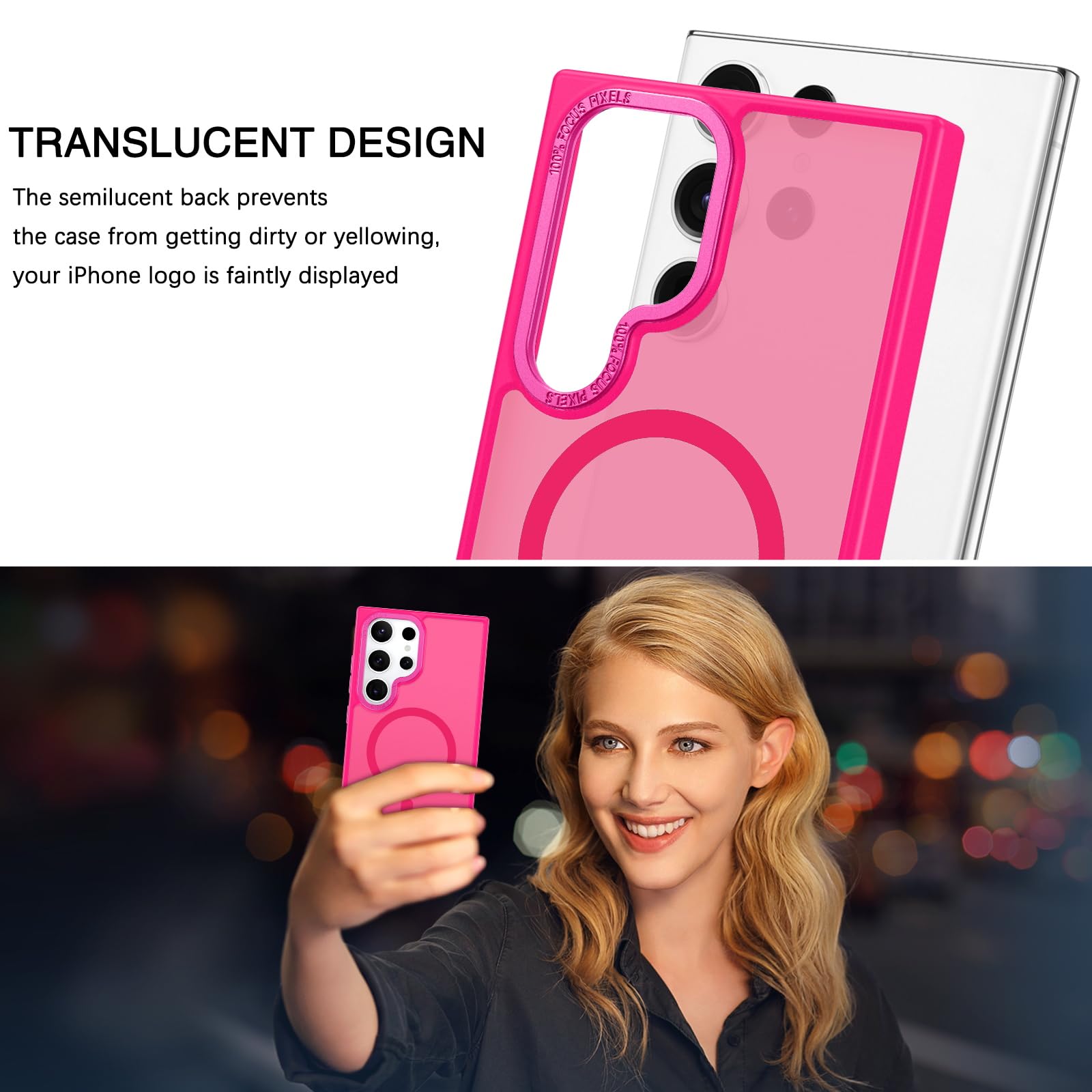 Samsung Galaxy S23 Ultra Magnetic Phone Case - Slim Translucent Matte Shockproof Cover [Magsafe Compatible] | Protective Case for Women & Men | Perfect for Work, Travel & Everyday Use | Hot Pink