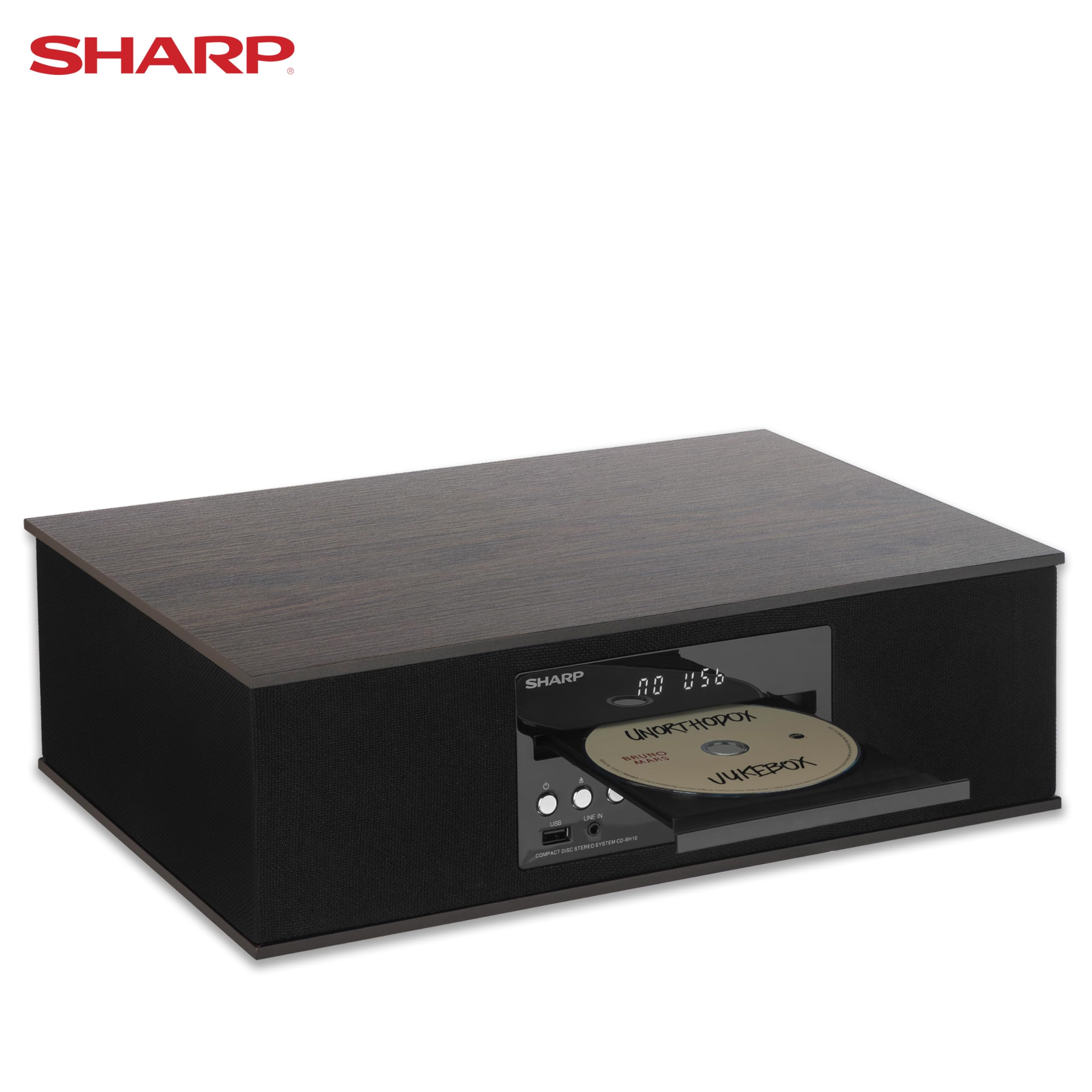 Vintage Style Retro Bluetooth CD Player with Wood Speakers - Sharp CD-BH10 Wireless Audio System | USB MP3 Playback, FM Stereo Tuner, AUX Input | Perfect for Home, Office & Retro Music Lovers