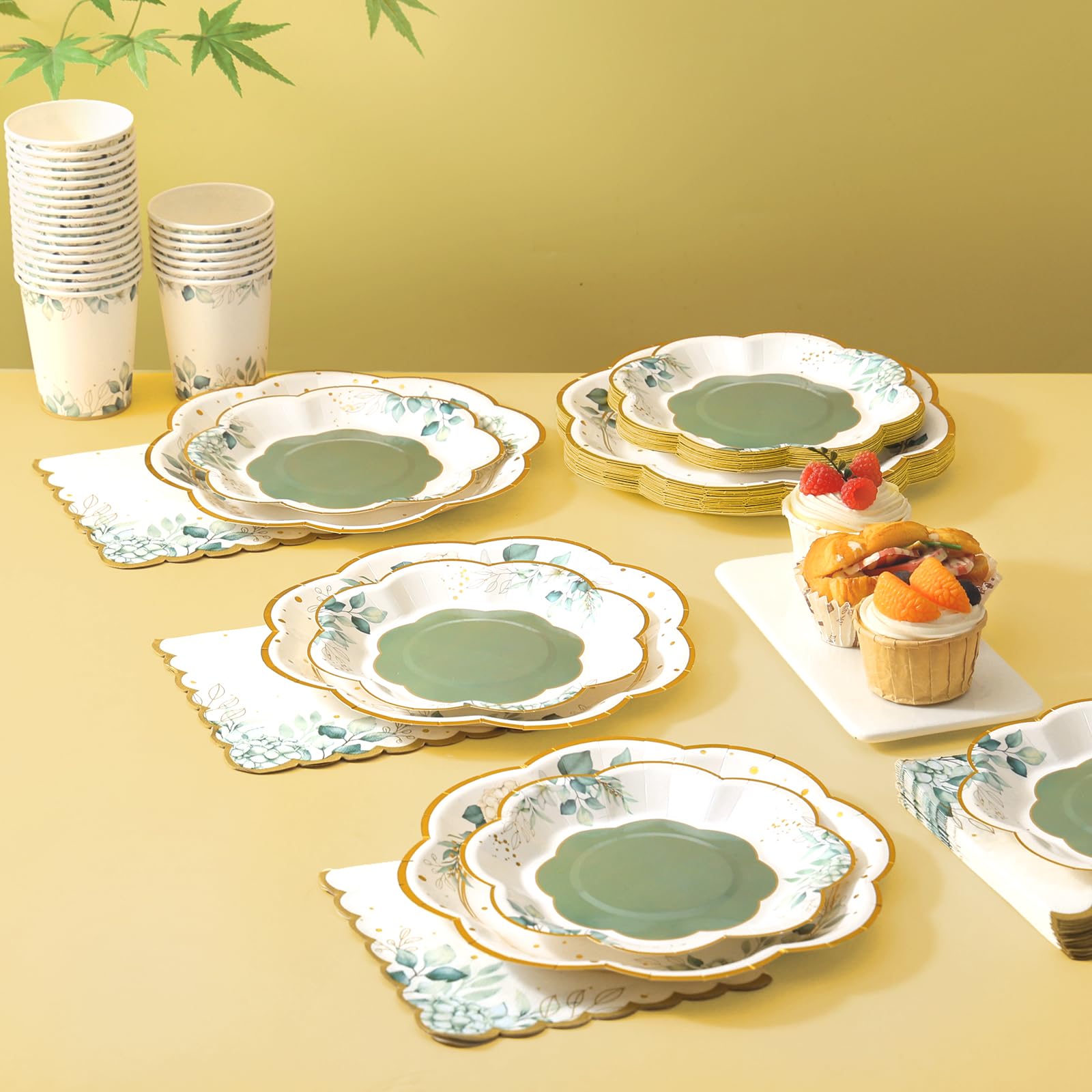 Sage Green Party Plates & Napkins Set - 24 Count Eco-Friendly Disposable Tableware for Birthday, Baby Shower, Bridal Shower, Wedding & Baptism - Elegant Garden Party Decorations & Dinnerware Supplies
