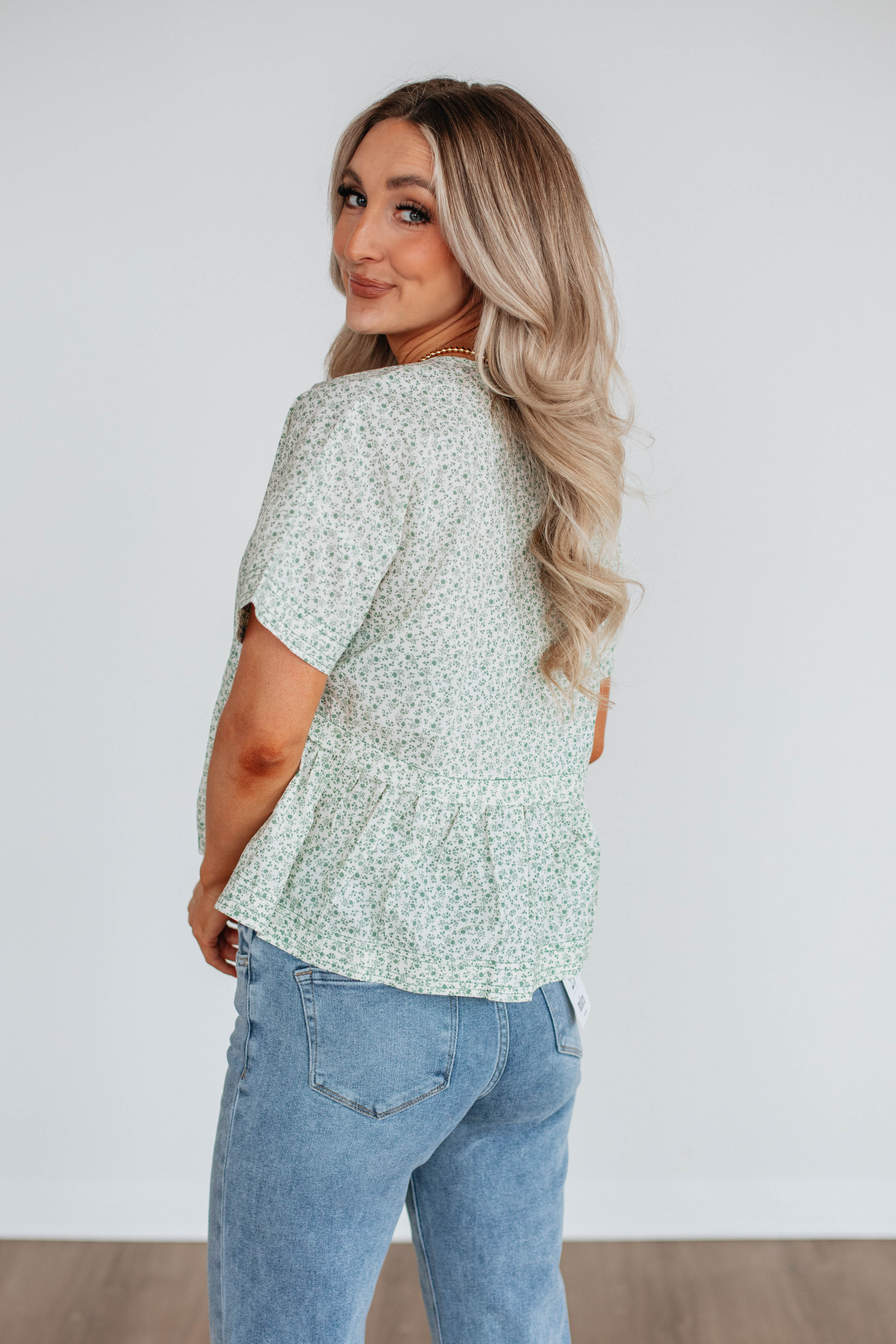 Chloe Floral Print Women's Top in Hunter Green - Elegant Blouse for Casual Wear, Office & Date Nights