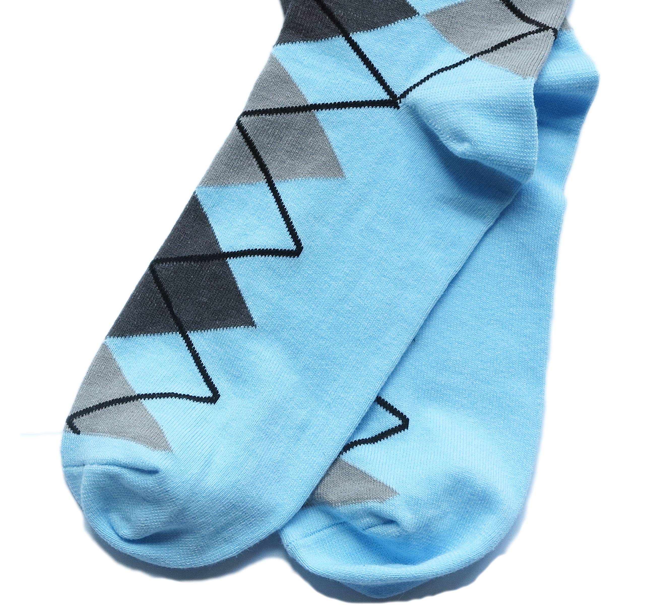 Vangobeauty Men's Wedding Socks - Groomsmen Dress Socks in Light Blue & Grey Argyle Pattern - Perfect for Weddings, Formal Events & Special Occasions