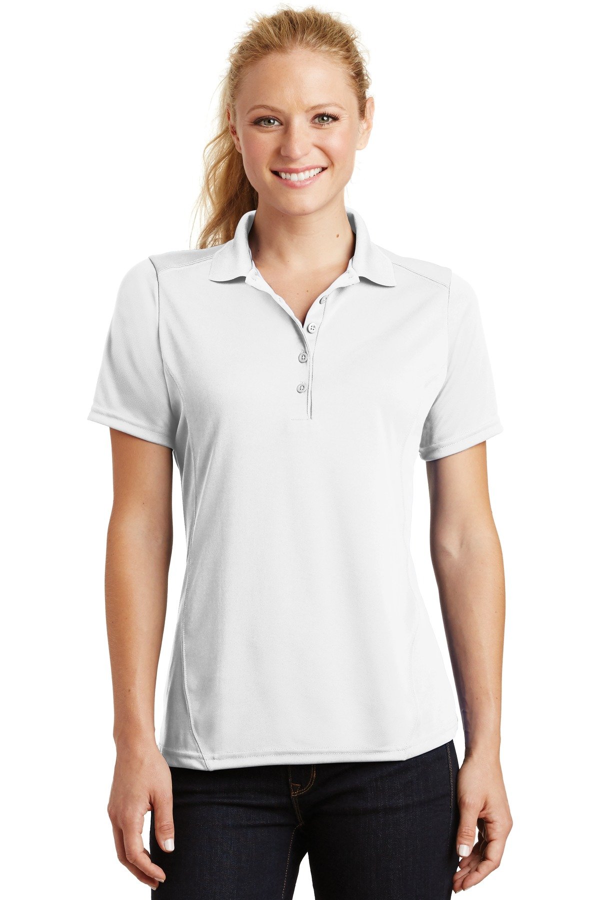 SPORT-TEK Women's Dry Zone Moisture-Wicking Raglan Accent Polo Shirt - XS White - Breathable & Quick-Dry for Workouts, Golf & Outdoor Activities