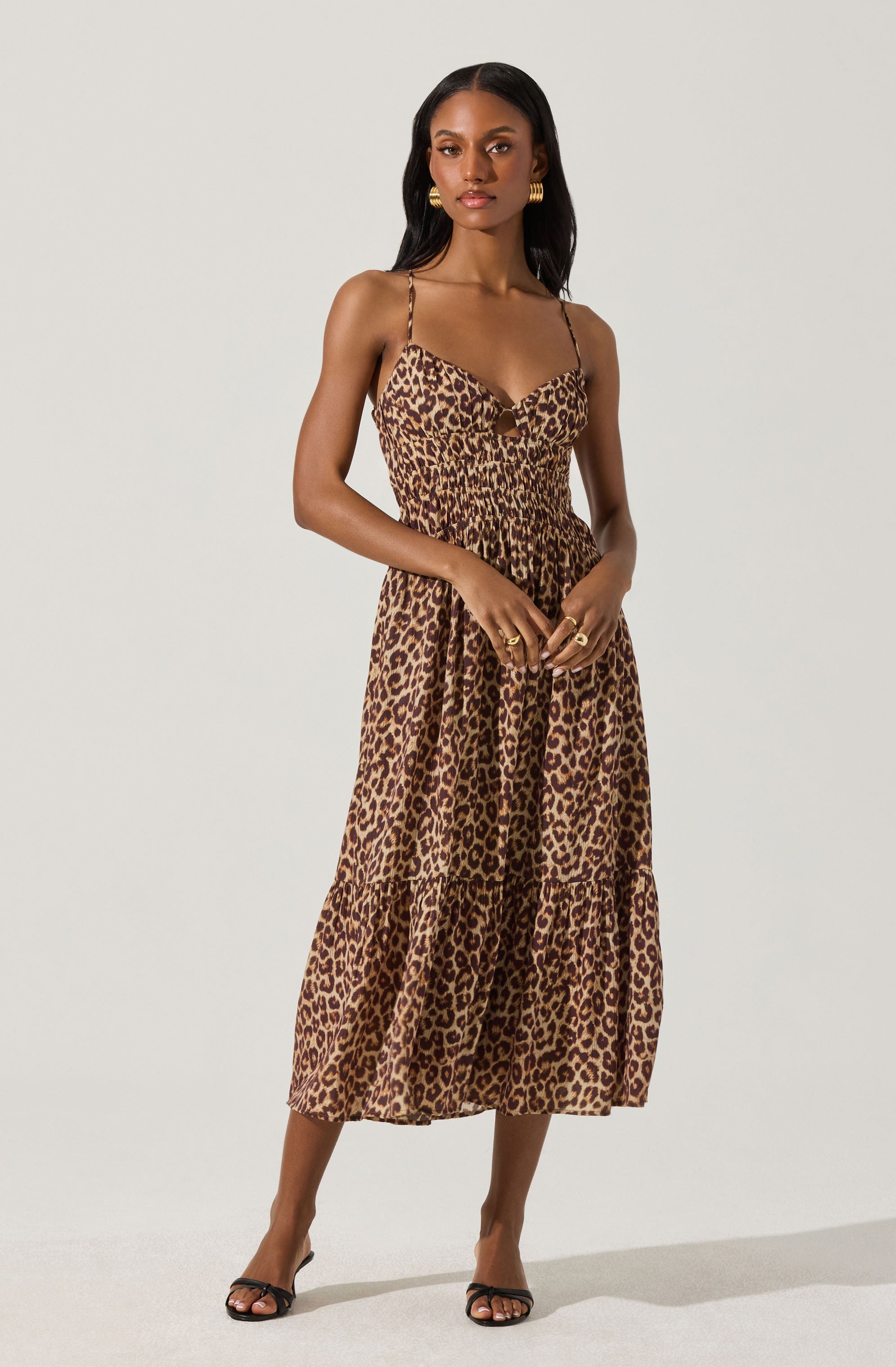 Eleni Women's Leopard Print Midi Dress - Flowy A-Line Party Cocktail Dress for Date Night, Wedding Guest & Office Wear