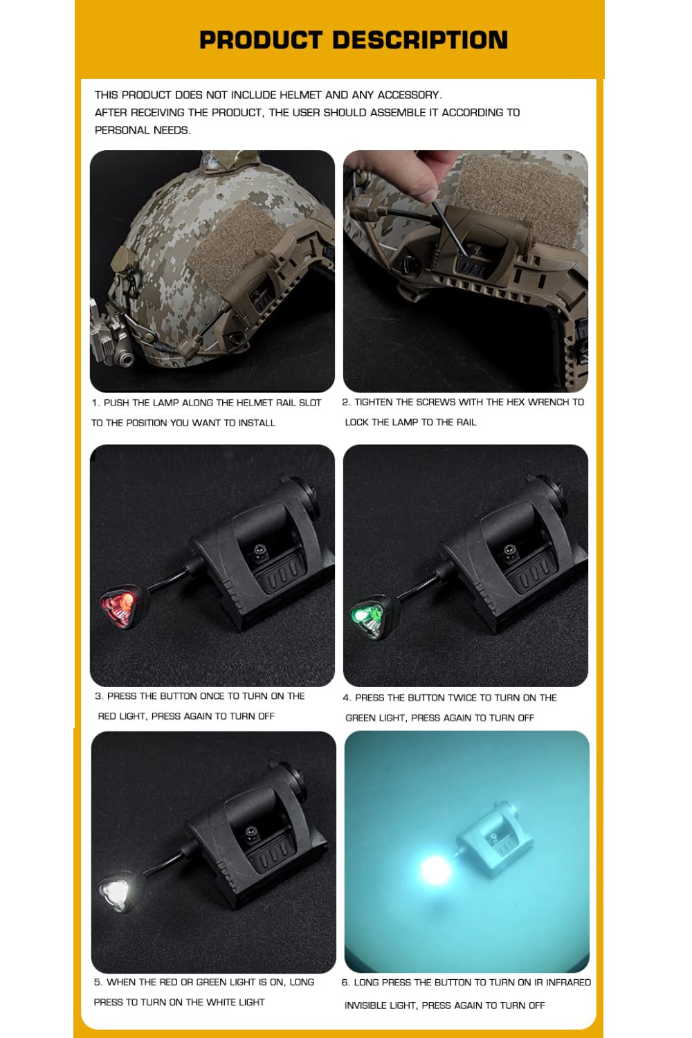 Tactical Helmet LED Signal Light - Survival Helmet Lamp Adapter for Ops Core & ARC Rail - Perfect for Military, Airsoft, Hunting & Night Operations