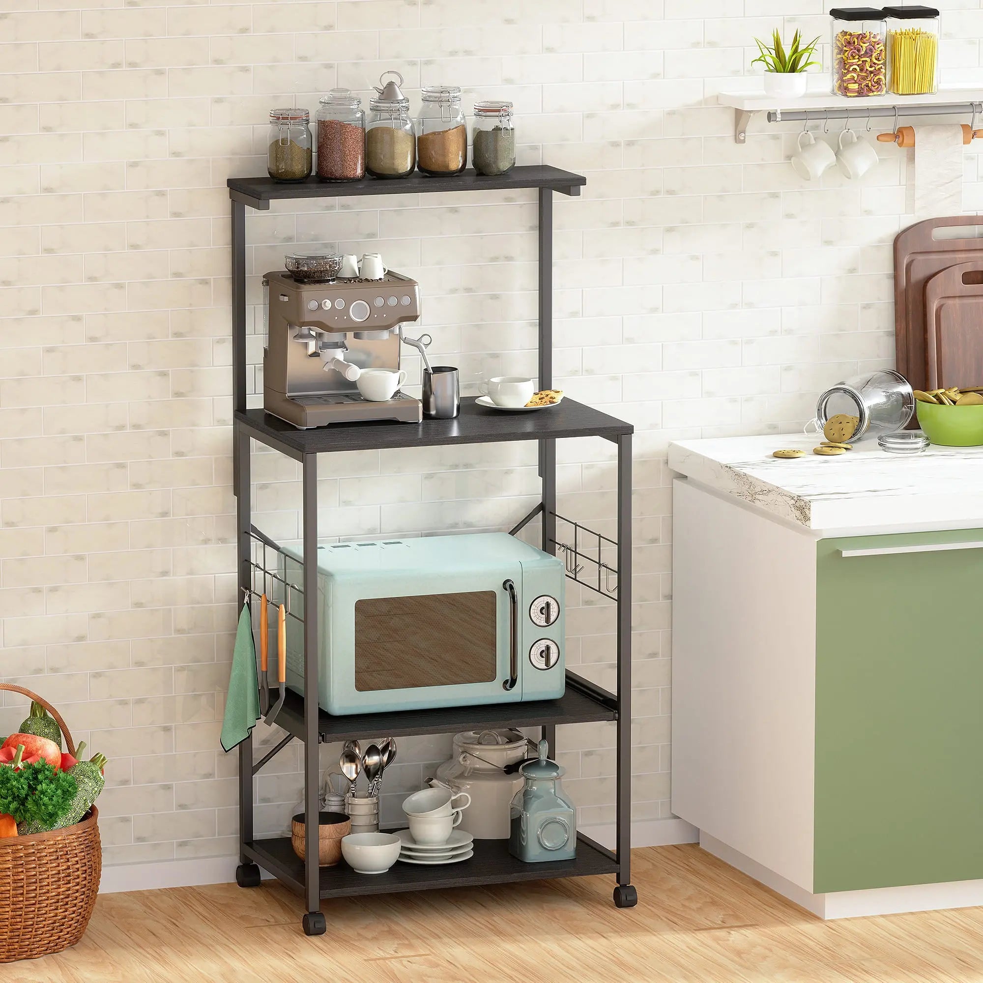 Bestier 4-Tier Rolling Baker's Rack with Wheels - Heavy Duty Metal Kitchen Storage Shelf for Baking, Cooking & Organizing Spices, Utensils, Cookbooks | Perfect for Small Kitchens, Pantries & Restaurants