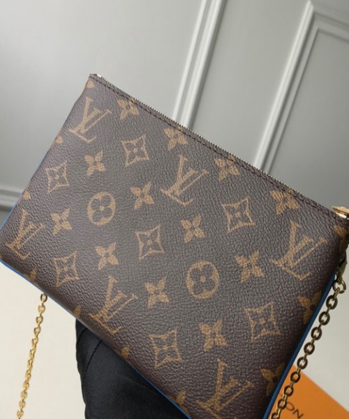 Authentic LV Pochette Double Zip Monogram Canvas Bag - Blue Blooming Flowers Design | Luxury Crossbody Purse for Women | Perfect for Date Night, Travel & Everyday Use