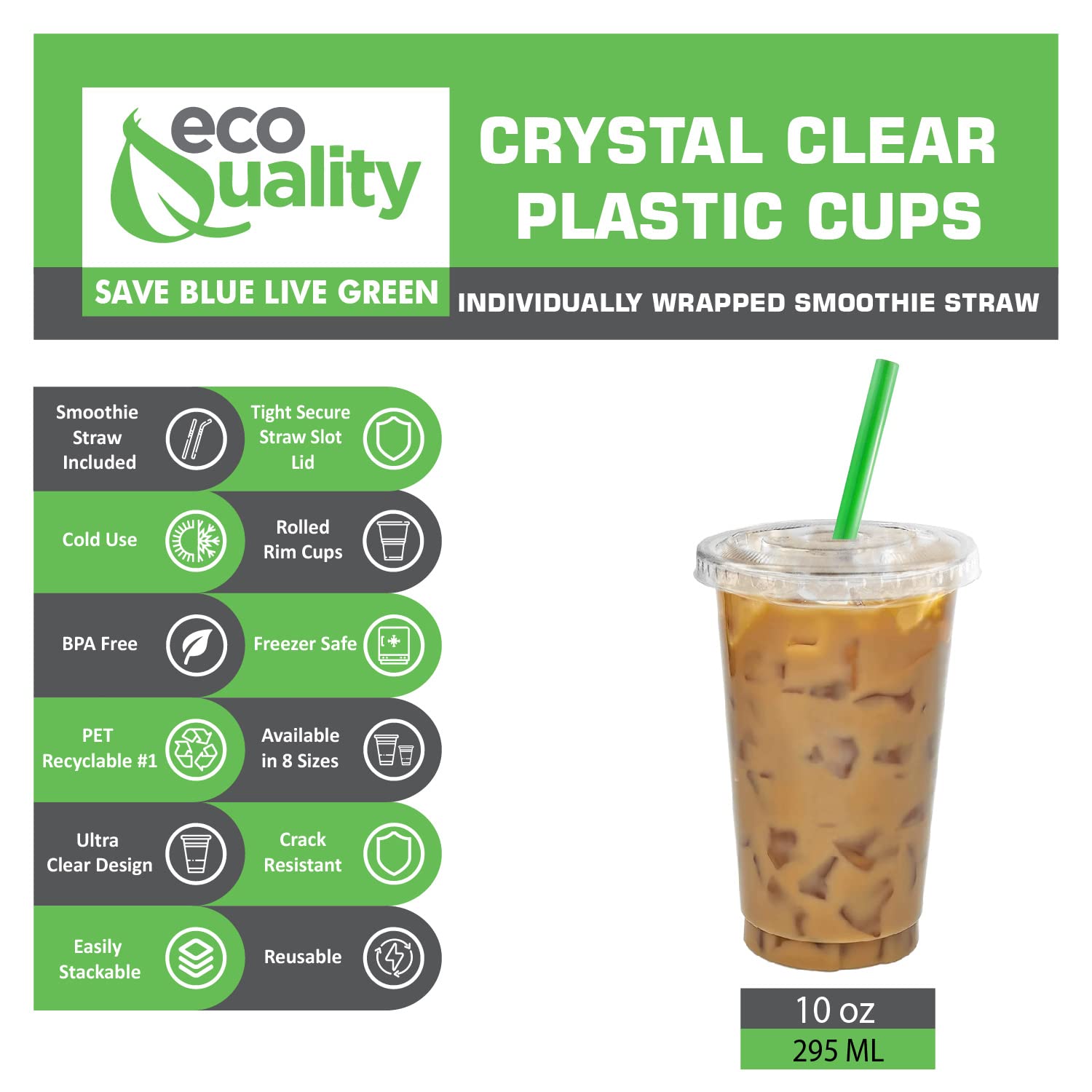 600 Pack 10 oz Clear Plastic Disposable Cups with Lids & Straws - PET Smoothie Cups for Protein Shakes, Bubble Tea, Iced Coffee, Boba, Fresh Juice | Meal Prep & Party Supplies | Perfect for Cafes, Restaurants, and Home Use