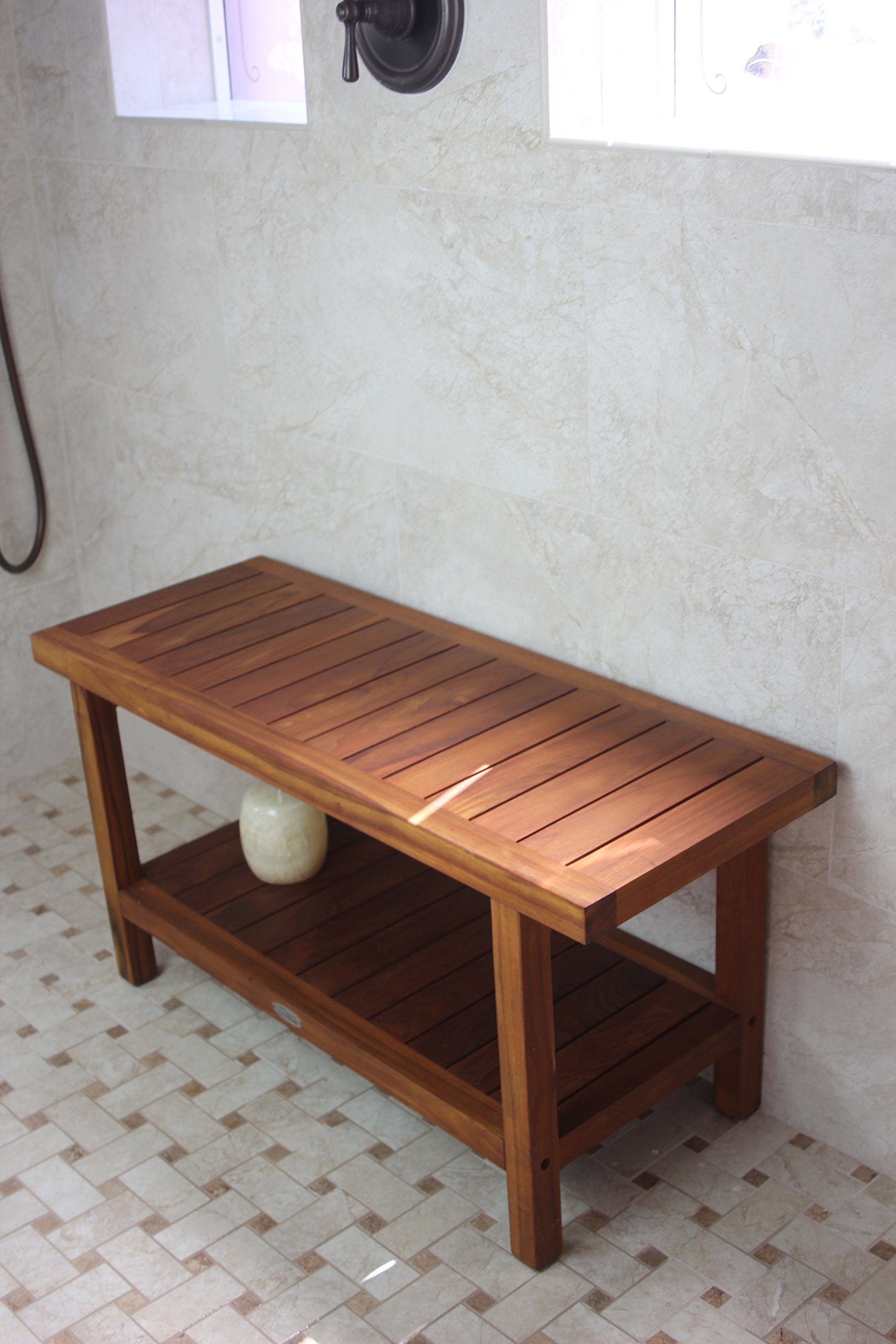 AquaTeak 36 Inch Teak Shower Bench with Shelf | Premium Spa Shower Seat with AquaTeak Oil | Perfect for Bathroom, Sauna & Steam Room Relaxation