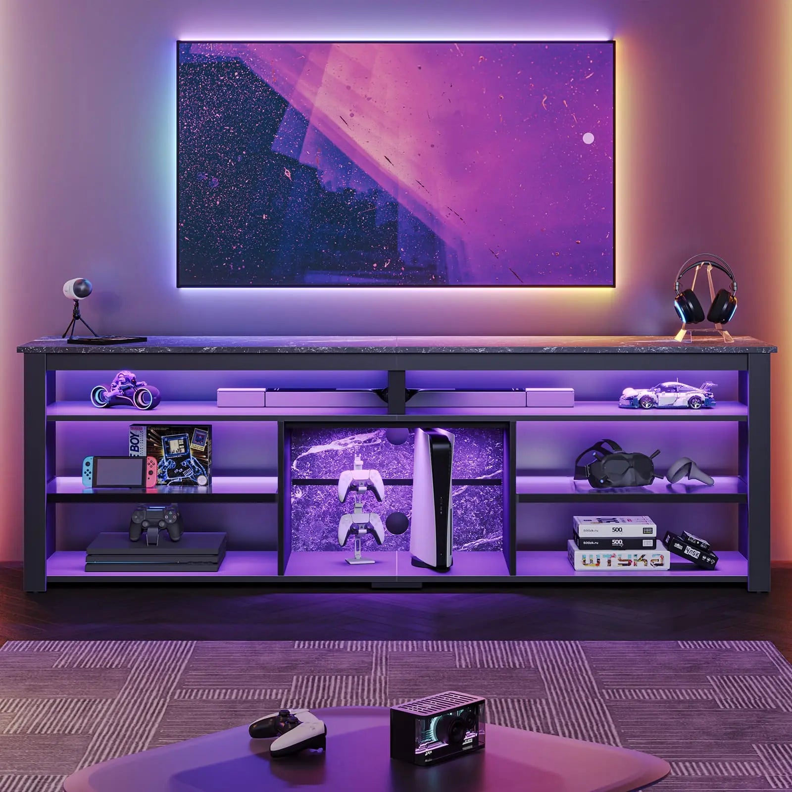 Bestier Tall LED TV Stand for 70/75/80 Inch TVs - Modern Entertainment Center with Storage Shelves - Perfect for Living Room, Bedroom & Home Theater Setup