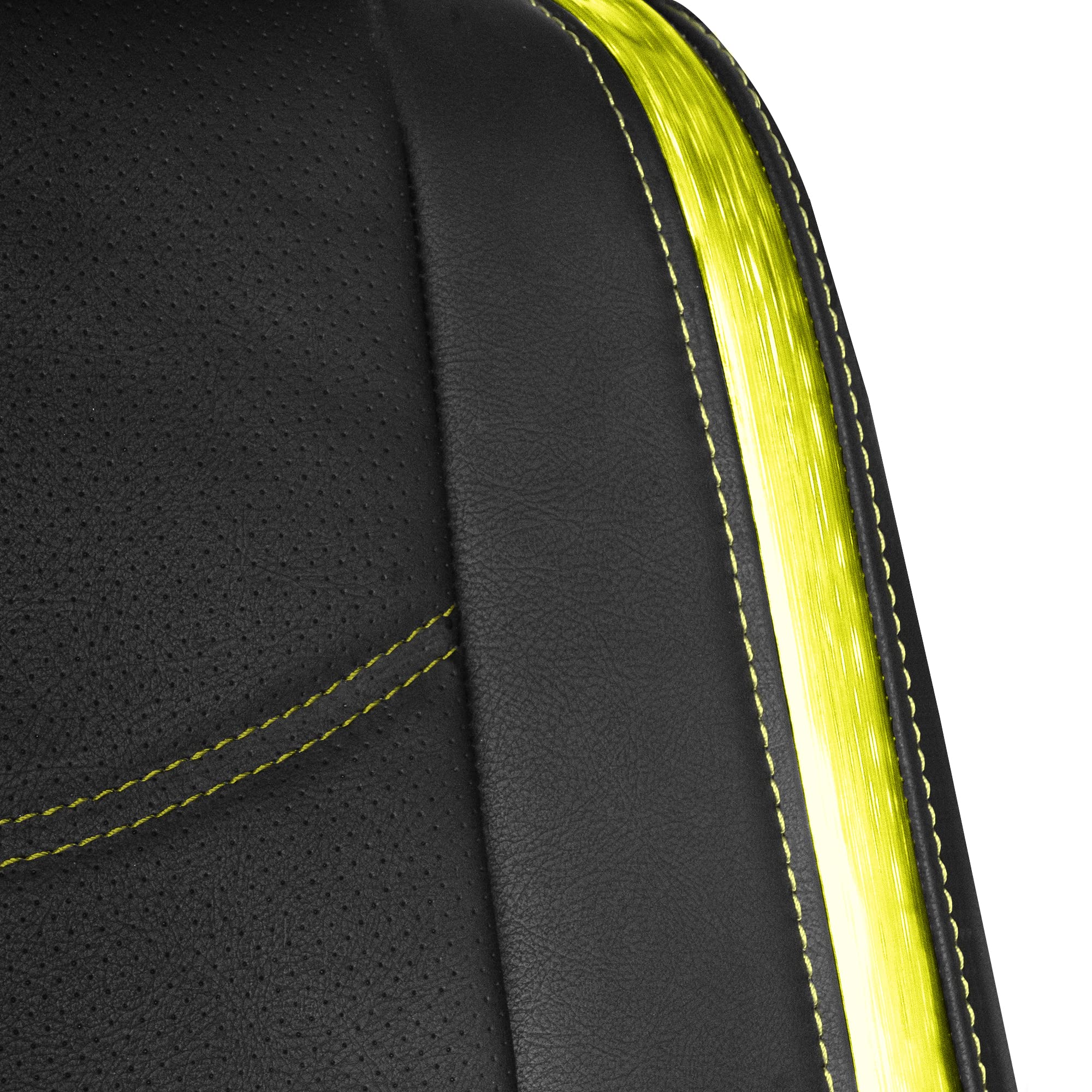 TLH Automotive Galaxy13 Metallic Striped Deluxe Leatherette Car Seat Covers - Universal Fit for Most Cars, Trucks, SUVs & Vans | Yellow Anti-Slip Protection with Built-in Pockets | Perfect for Road Trips, Commuting & Vehicle Protection