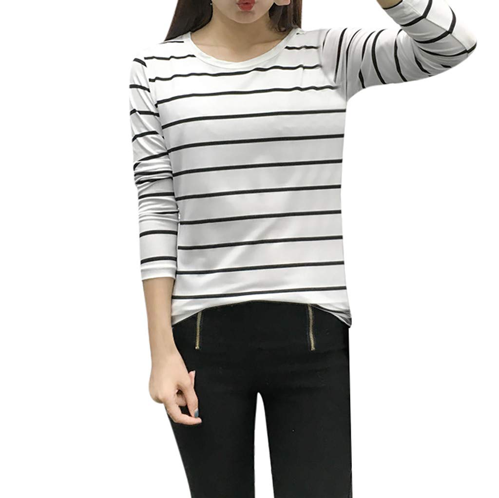 Women's Loose Long Sleeve Stripe Casual Top - Korean Style O-Neck Blouse for Everyday Wear | Perfect for Work, Dating & Weekend Outfits
