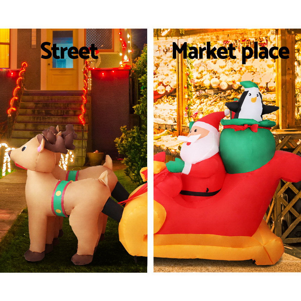 2.2M Christmas Inflatable Santa Sleigh Ride with Reindeer - Outdoor Holiday Yard Decoration for Xmas Party, Home, Garden, and Lawn Decorations