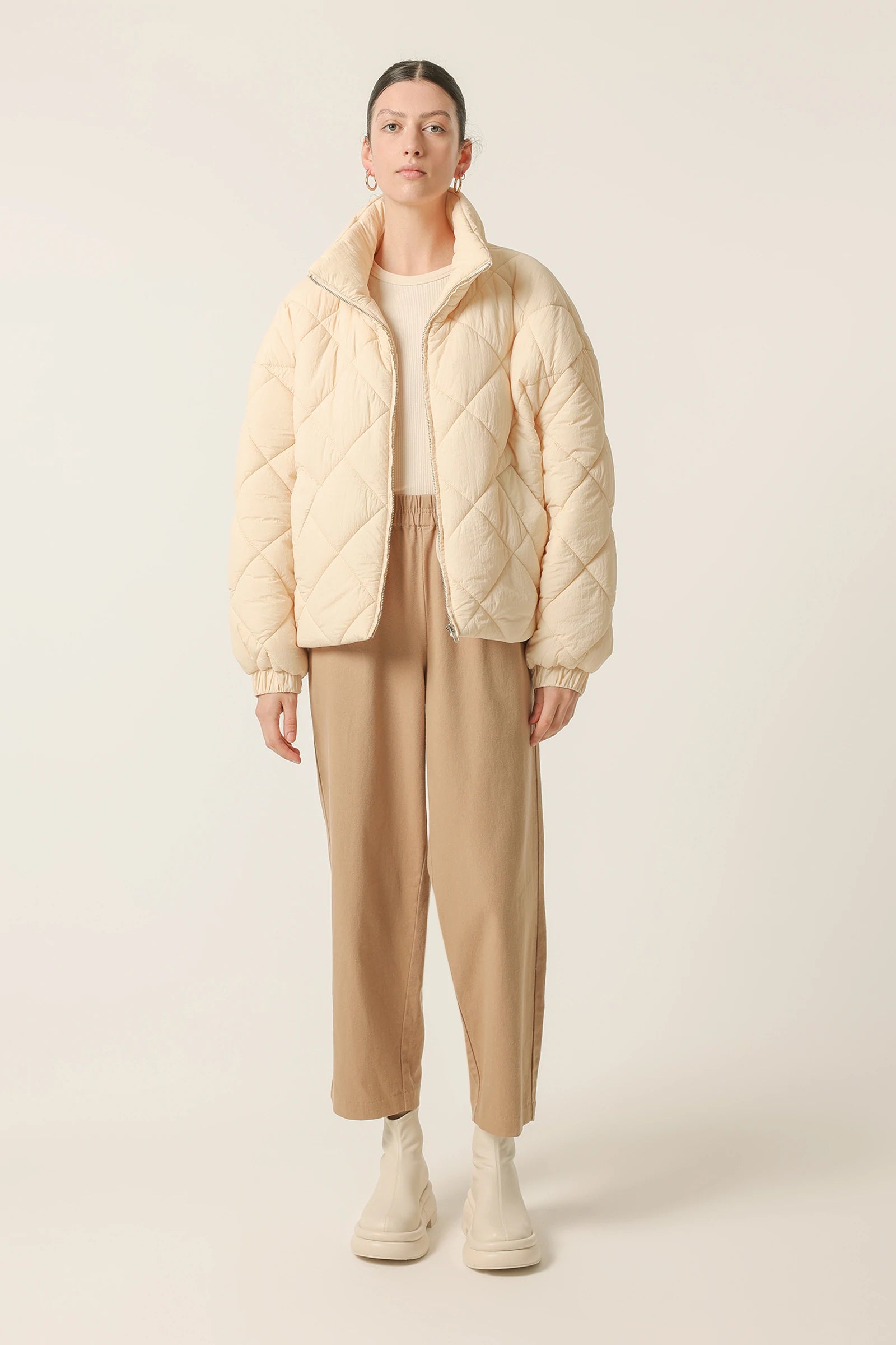 Asha Puffer Jacket - Women's Winter Coat, Warm Quilted Down Jacket in Wheat Color for Outdoor Activities and Cold Weather