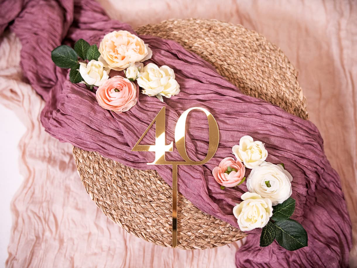 LS Designs 40th Birthday Cake Topper - Elegant Gold Acrylic Number 40 Cake Decor for Anniversary, Retirement & Milestone Celebrations - Perfect for Cakes, Cupcakes & Dessert Tables