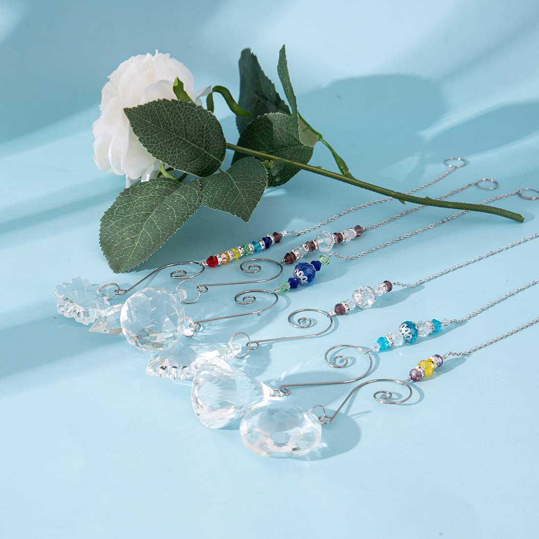 Longsheng Set of 6 Handmade Crystal Suncatchers - Rainbow Window Prisms for Home & Garden Decor, Stained Glass Window Hangings for Sunlight Reflections - Perfect for Windows, Patios, and Indoor/Outdoor Spaces