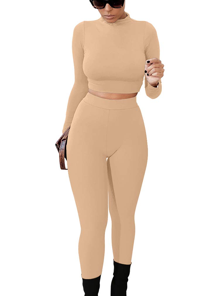 GOKATOSAU Women's 2 Piece Outfits - Sexy Long Sleeve Crop Top & High Waist Pants Set, Clubwear Jumpsuit for Night Out, Party, Date Night & Casual Wear