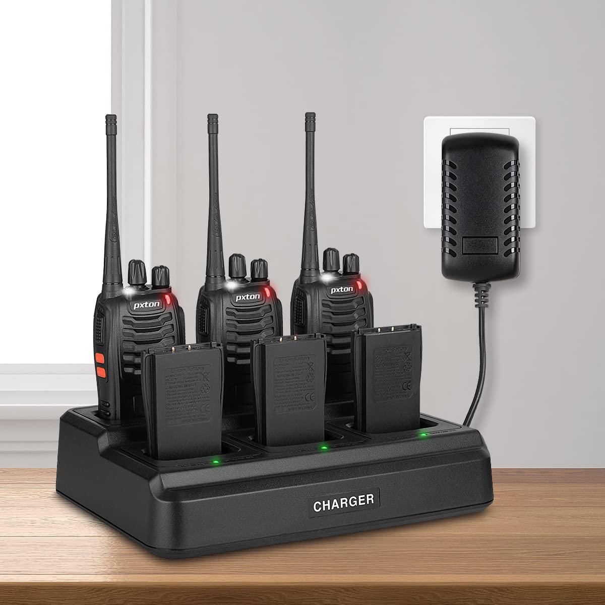 Long Range Walkie Talkies for Adults - Rechargeable Two Way Radios with Upgraded Earpiece, 6-Way Multi Gang Charger & Li-ion Battery (6 Pack) - Perfect for Outdoor Adventures, Construction Sites, and Emergency Communication