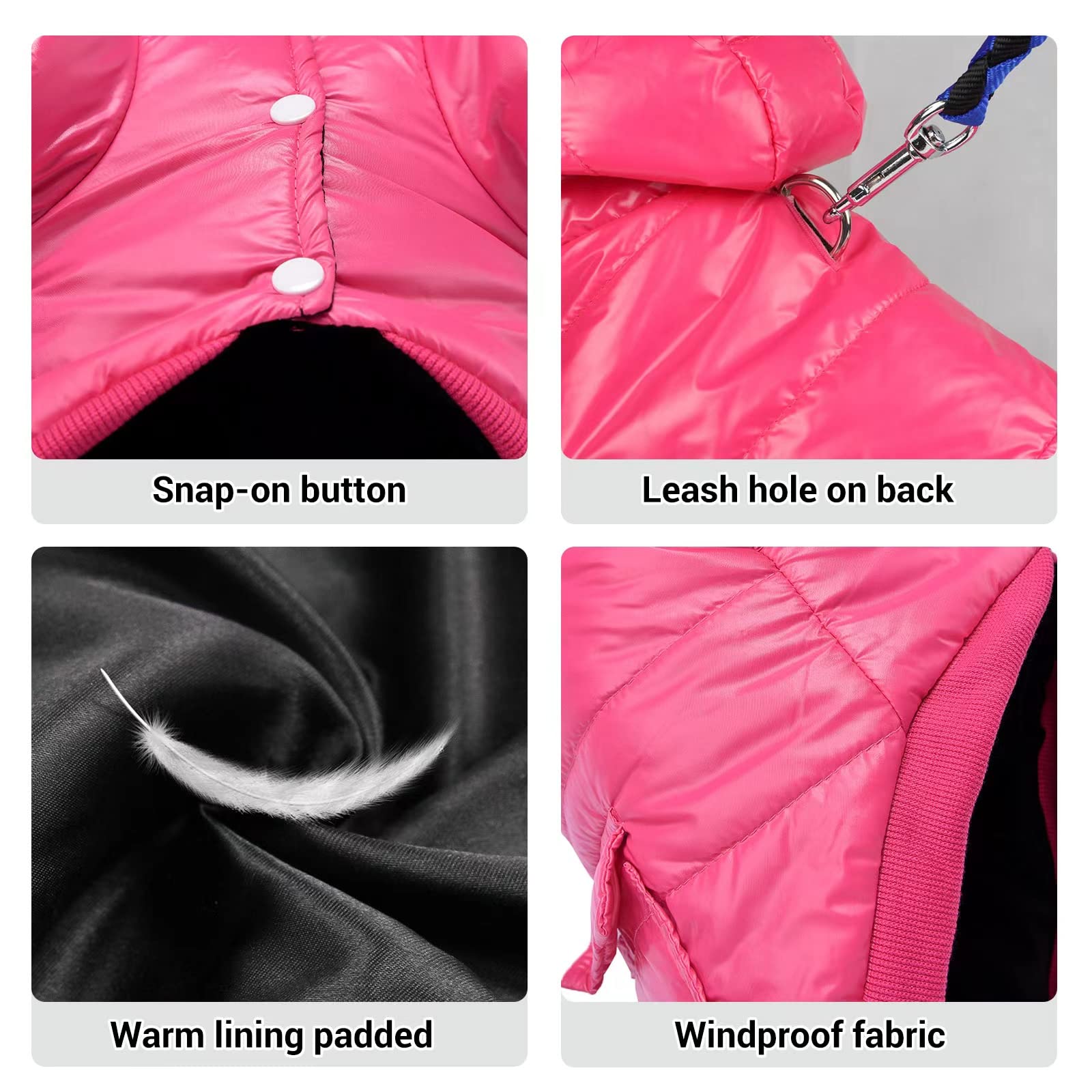 Lesypet Warm Windproof Puffer Dog Jacket for Small Dogs & Puppies - Winter Coat in Pink XXL - Perfect for Cold Weather Walks & Outdoor Adventures