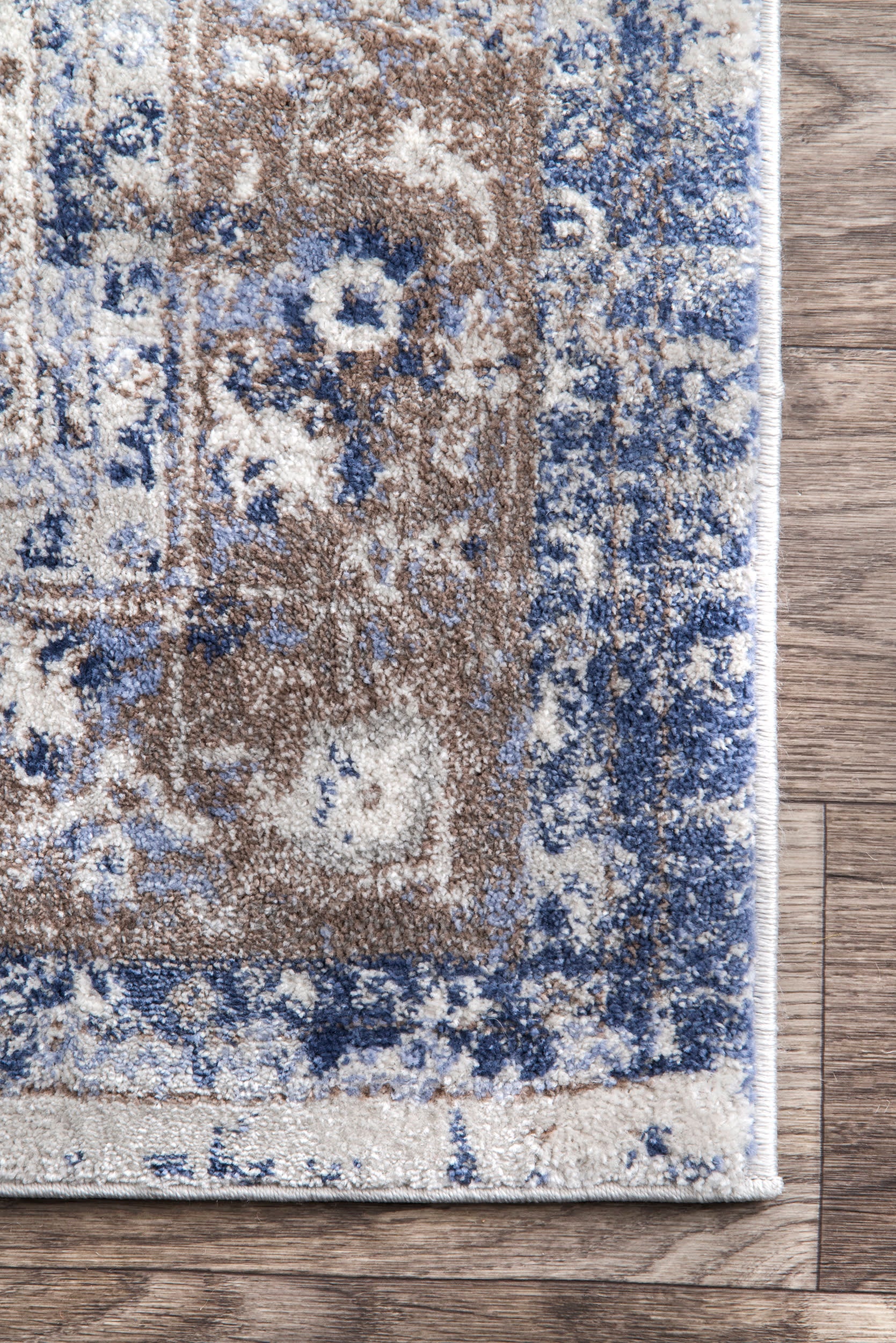 Faded Star Petal Emblem Rug - Soft Light Blue Bohemian Area Rug for Living Room, Bedroom & Nursery Decor