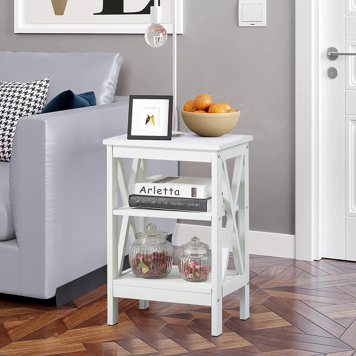 VECELO End Table with Storage Shelf - Nightstand for Bedroom, Side Table for Living Room - Compact Furniture with Shelves for Home Decor, Books, and Lamps
