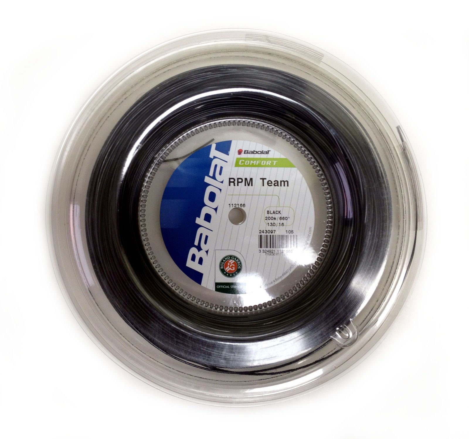 Babolat RPM Team Tennis String Reel (660 Feet) - 16G/1.30mm Black Polyester String for Tennis Rackets | Durable Performance for Competitive Play & Training