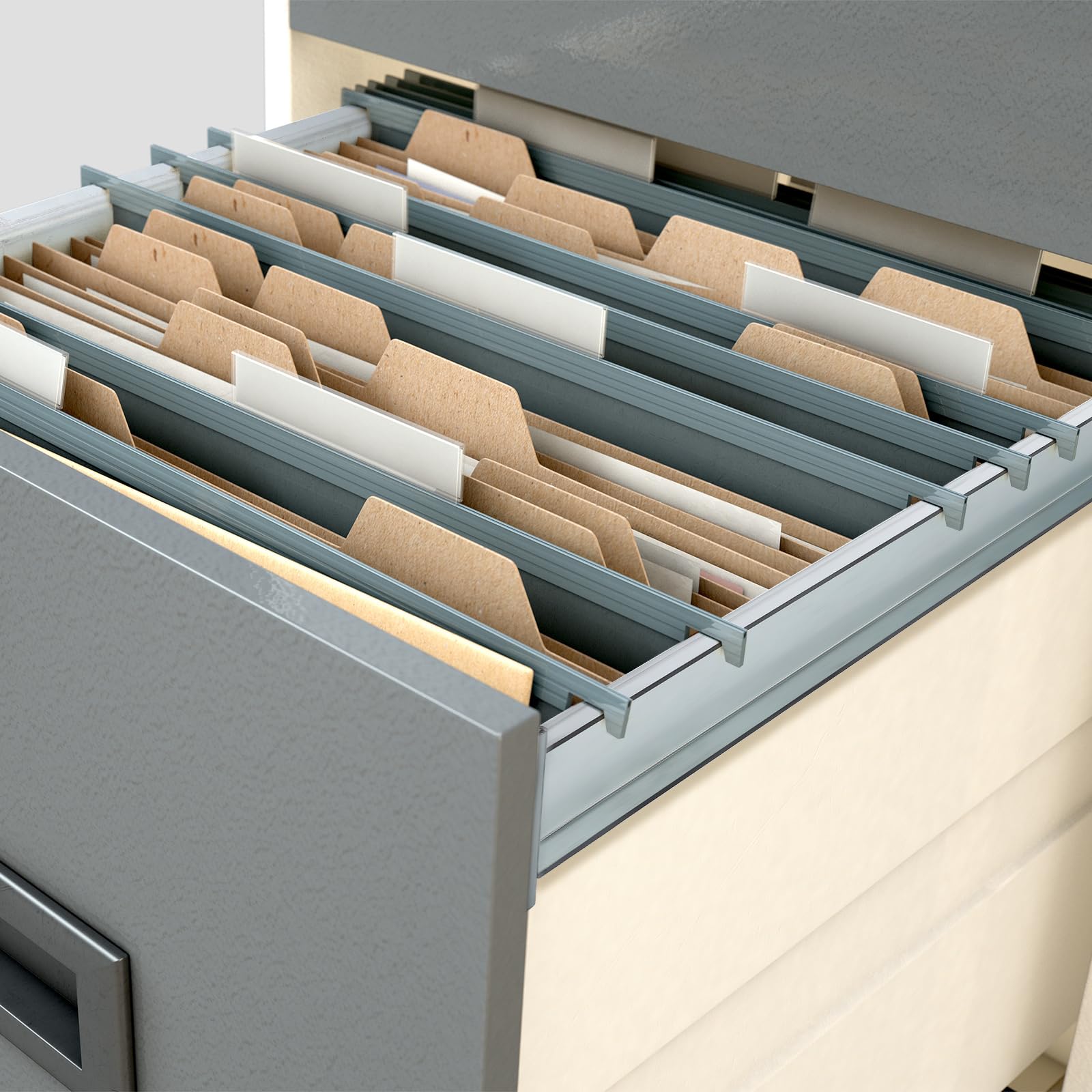 2 Pack Silver Front-to-Back File Drawer Rails - Hanging File Cabinet Replacement Parts - Compatible with Most File Cabinets - Office Organization & Storage Solution