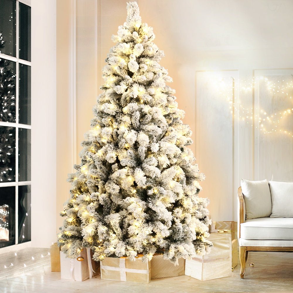 1.8M Pre-Lit Christmas Tree with 350 Warm White LED Lights & Snowy Tips - Artificial Xmas Tree for Living Room, Office Holiday Decor