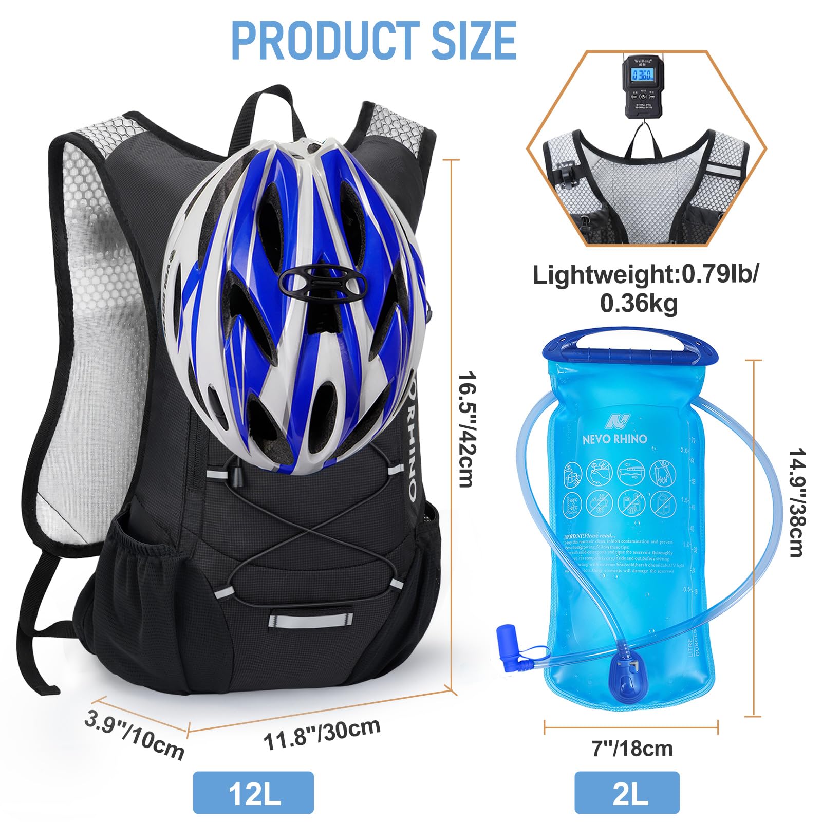 Lightweight Hydration Backpack with 2L Water Bladder - Running Cycling Hiking Daypack for Men & Women - Perfect for Outdoor Adventures, Marathons and Music Festivals