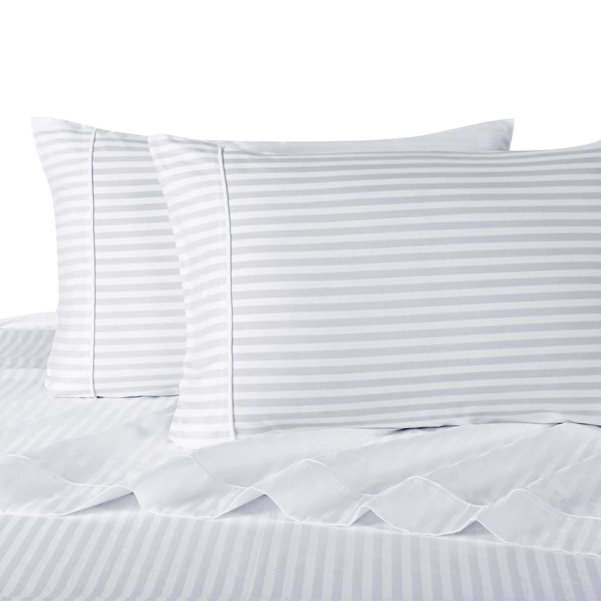 Premium 100% Cotton Sateen Striped Pillowcases Set of 2 - 300 Thread Count Standard Size White Stripe Pillow Covers by Royal Hotel | Soft & Breathable for Bedroom, Hotel, Guest Room, Home Decor
