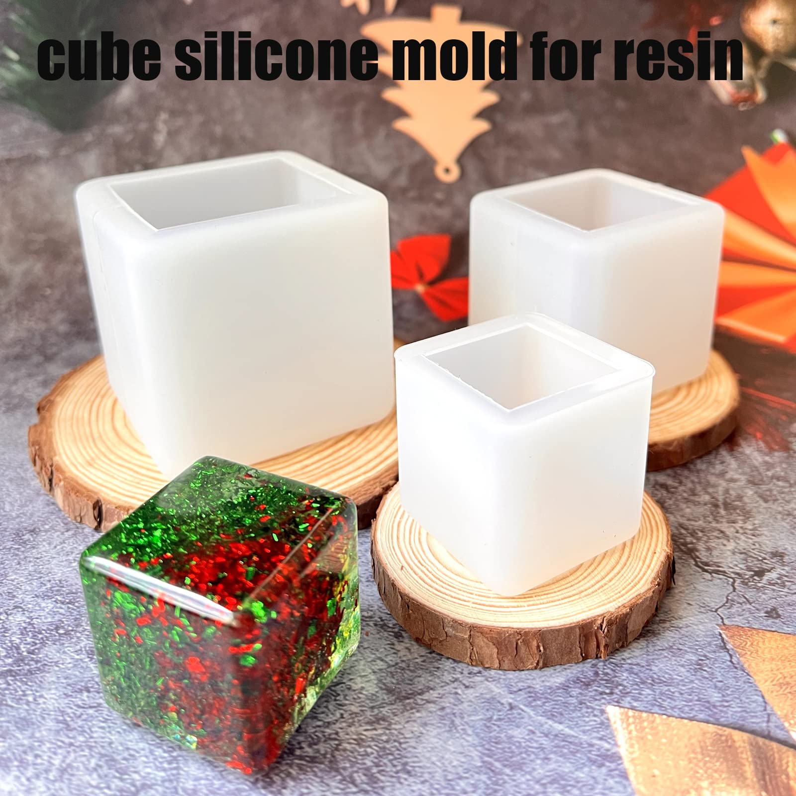 (3 Pack) Resilient Silicone Resin Cube Molds - Deep Square Epoxy Casting Molds for DIY Art, Candle & Soap Making - Perfect for Home Decor, Wedding Favors & Craft Projects