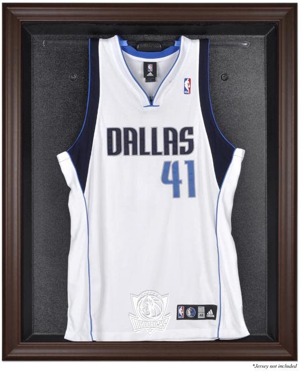 Dallas Mavericks Brown Framed Basketball Jersey Display Case - Premium Jersey Shadow Box for Collectors - Perfect for Man Cave, Sports Bar & Fan Room Decor