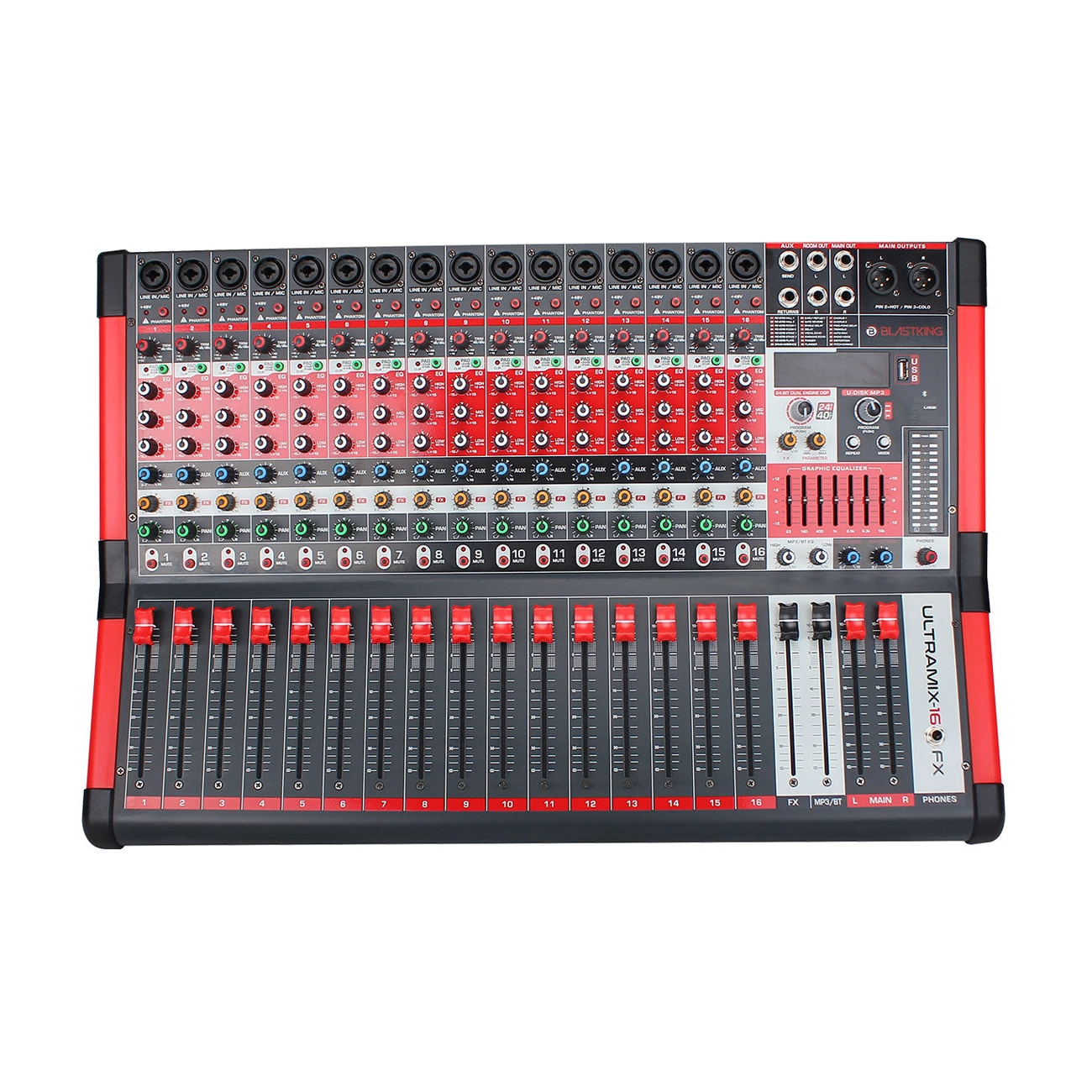 Blastking 16 Channel Analog Stereo Mixing Console - ULTRAMIX 16FX Professional Audio Mixer for Live Music, DJ, Studio Recording & Podcasting