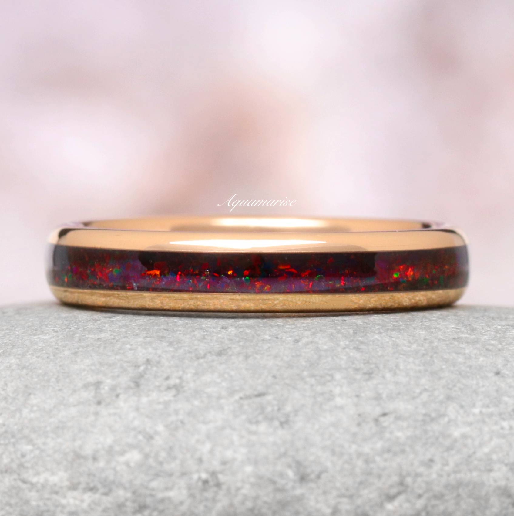Black Fire Opal & Meteorite Couple Rings - Matching Wedding Bands for Him & Her - Unique Gemstone Jewelry Gift for Anniversary, Engagement - Perfect for Romantic Occasions & Special Dates