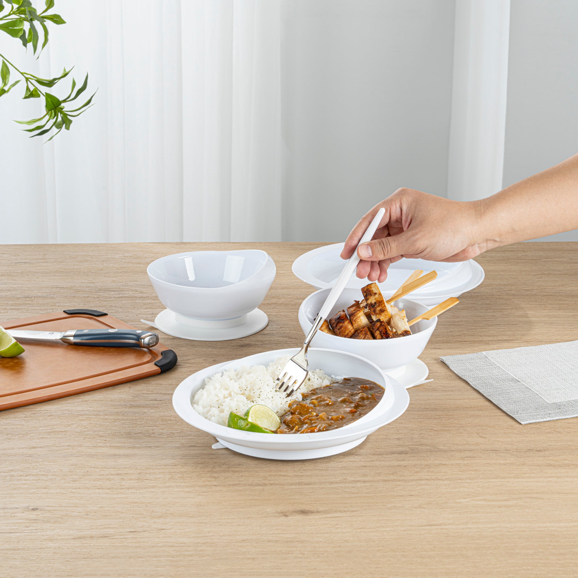 Adapt Tek Round White Plastic 2-Piece Scoop Plate & Bowl Set with Spillproof Design & Suction Base - Includes 1 Plate + 1 Bowl - Perfect for Babies, Toddlers & Kids Mealtime at Home or Travel